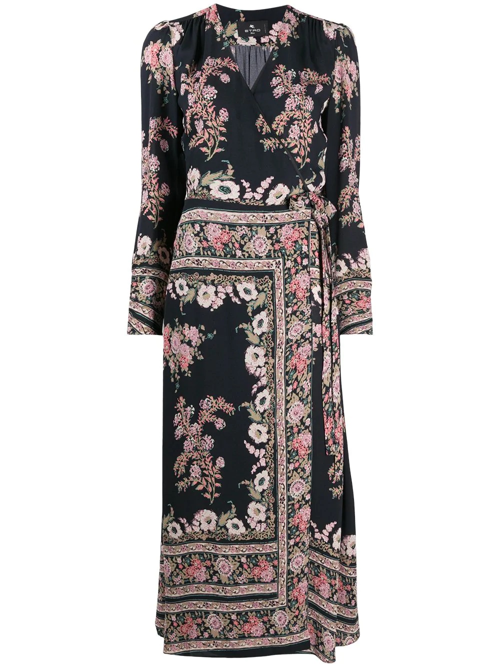 floral paisley-print wraparound midi dress - 1