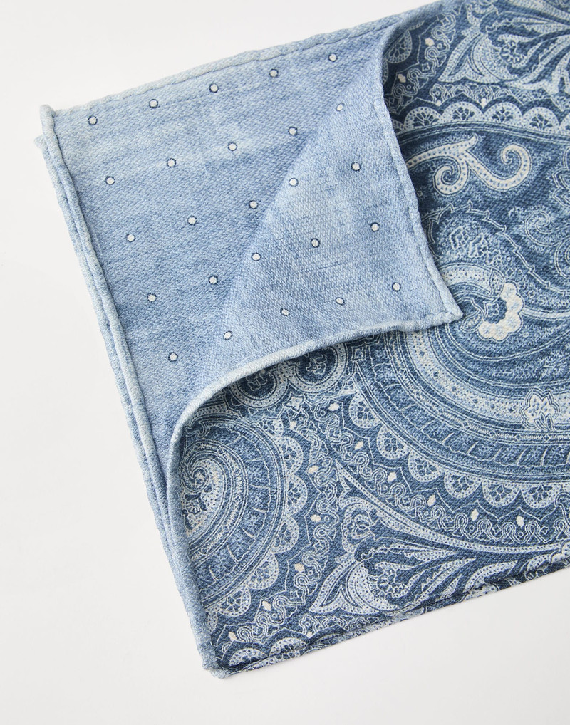 Brunello Cucinelli Double face silk pocket square with paisley design outlook