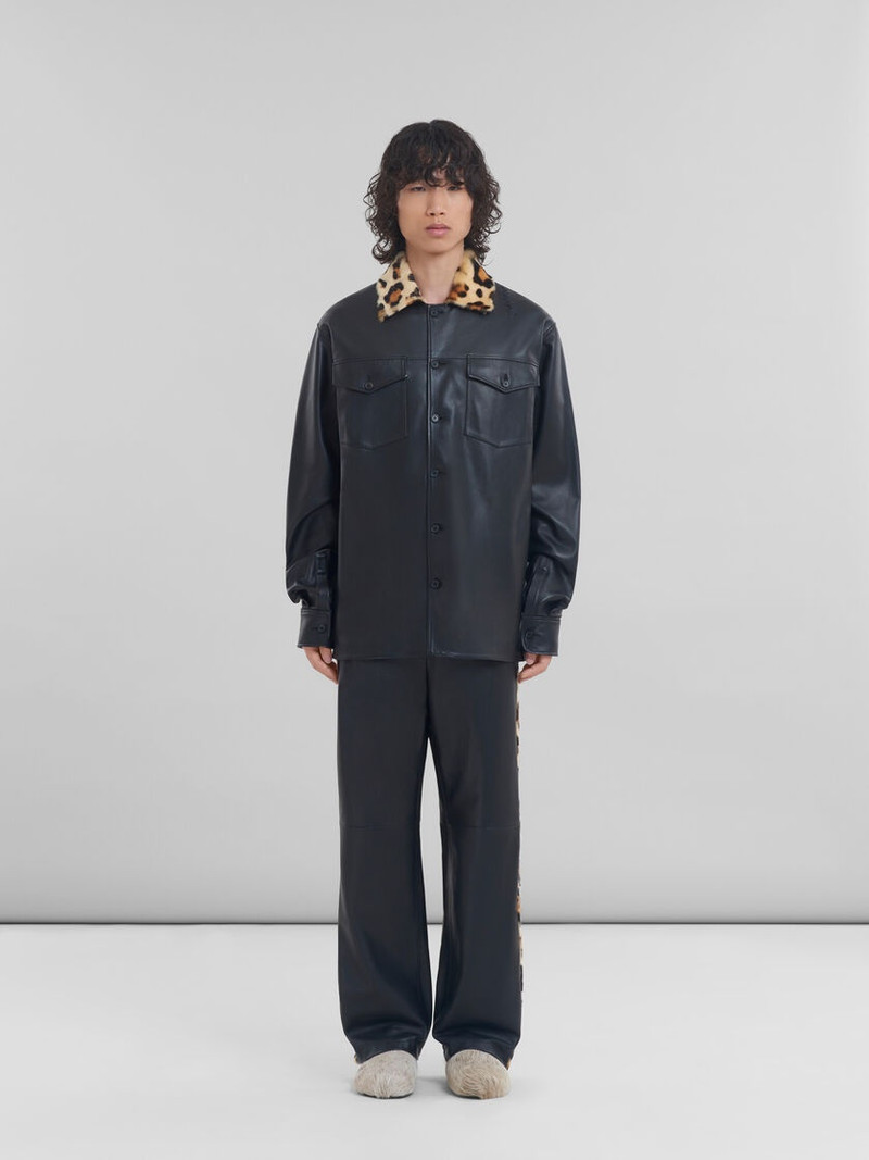 Marni NAPPA LEATHER SHIRT WITH ANIMALIER SHEARLING COLLAR outlook
