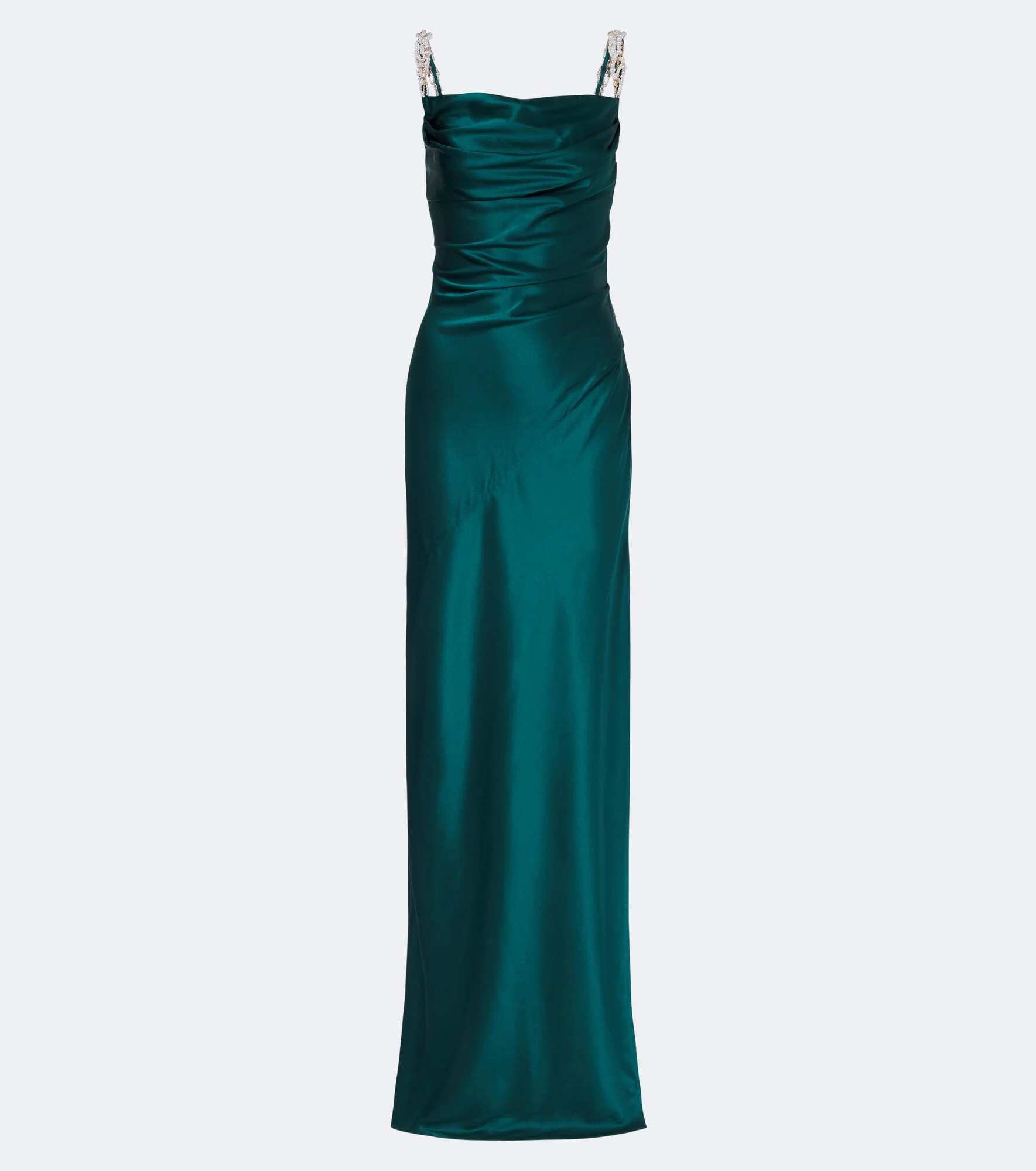 Embellished ruched silk satin gown - 1
