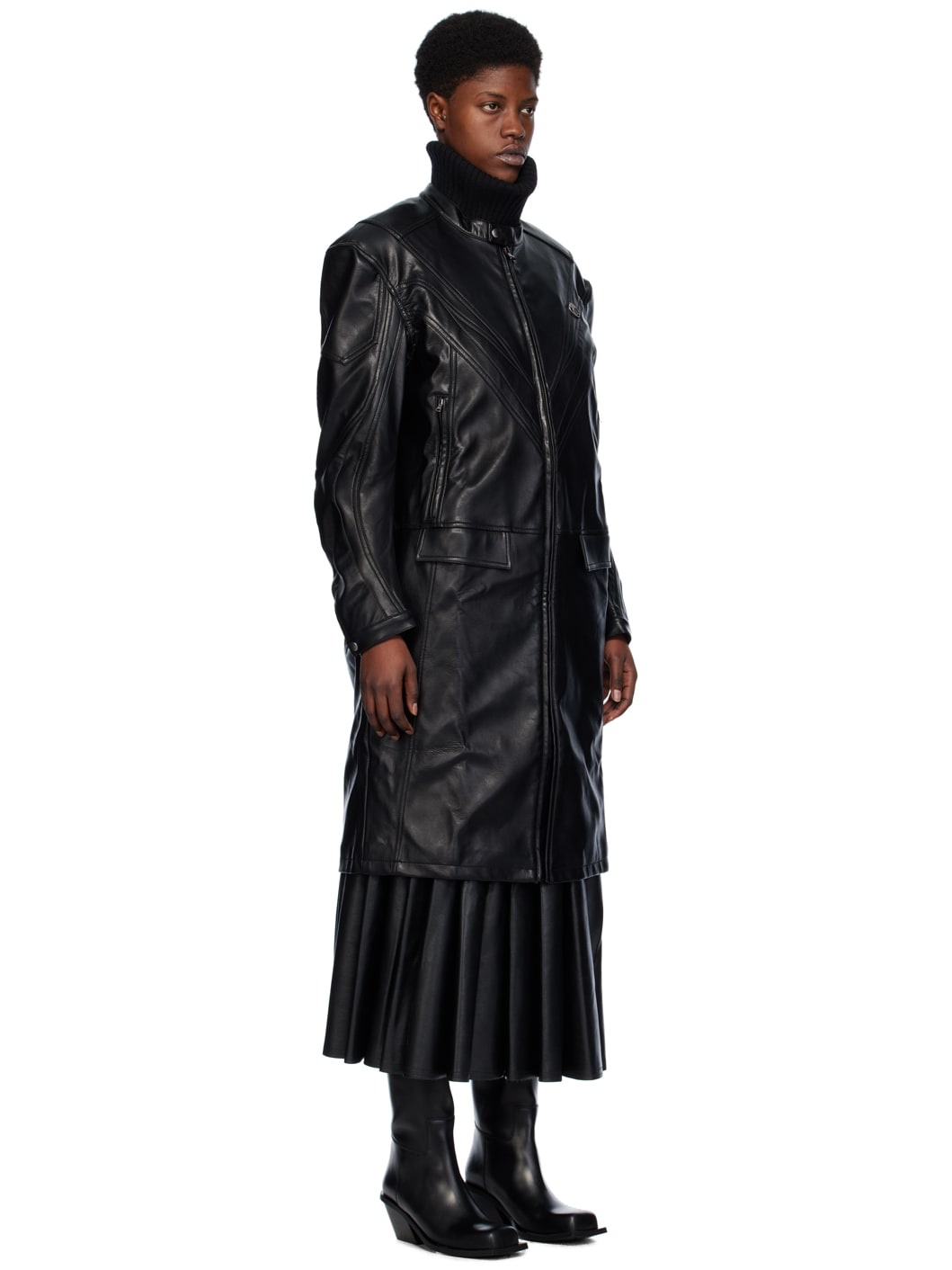 Black Motor Biker Faux-Leather Coat - 2