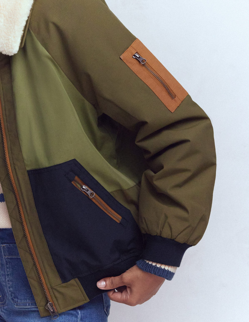 Borg Detail Bomber Jacket-Woodland Green 6
