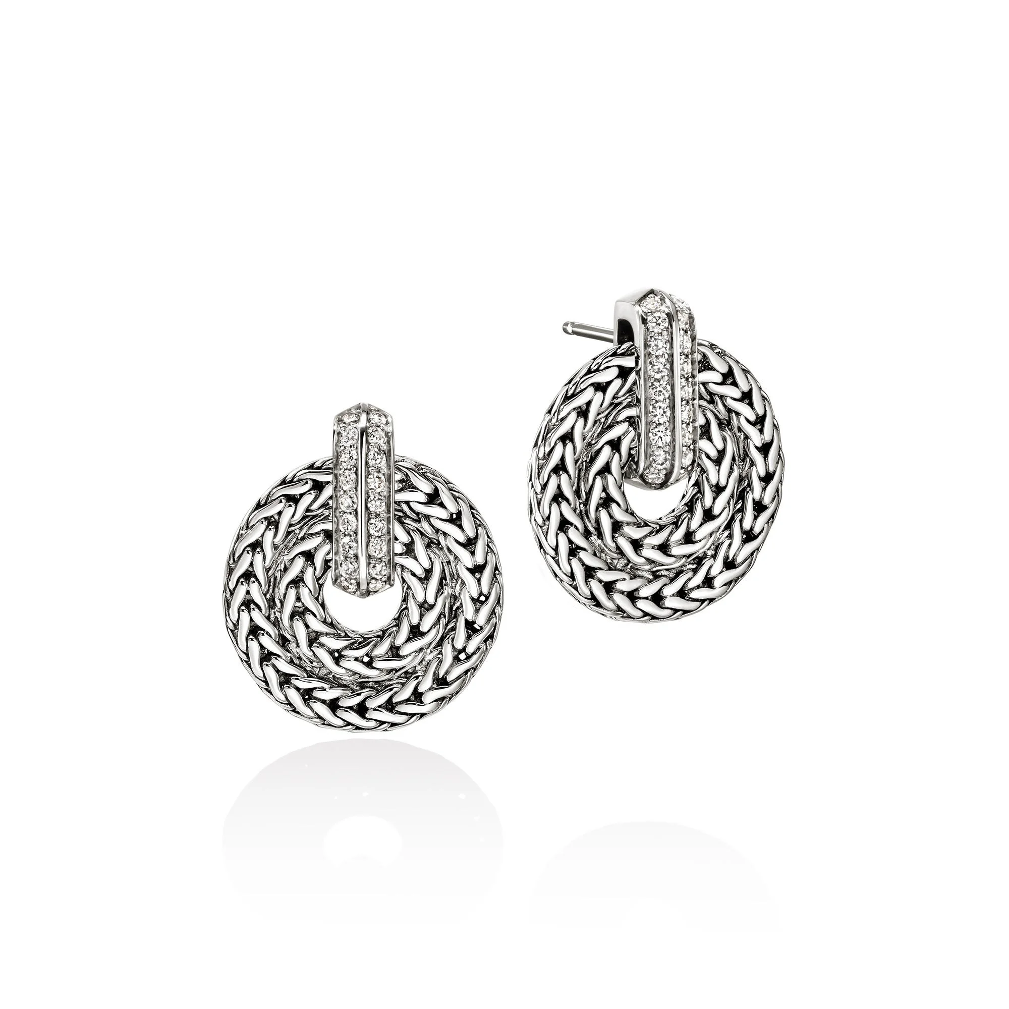 Icon Link Earrings, Sterling Silver, Diamonds, 22MM - 1