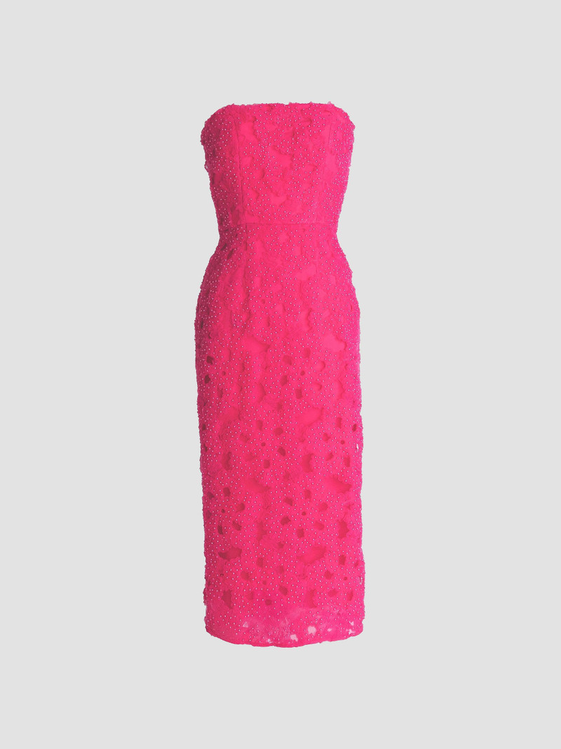Women's Viviana Embellished Strapless Bustier Midi-Dress - Hot Pink 1