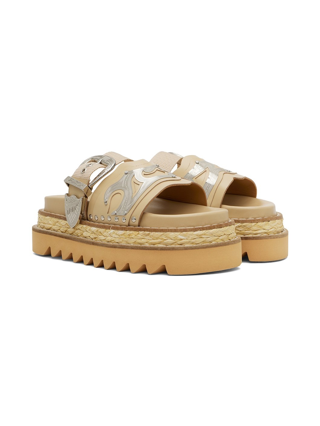 Beige Leather Platform Sandals - 4