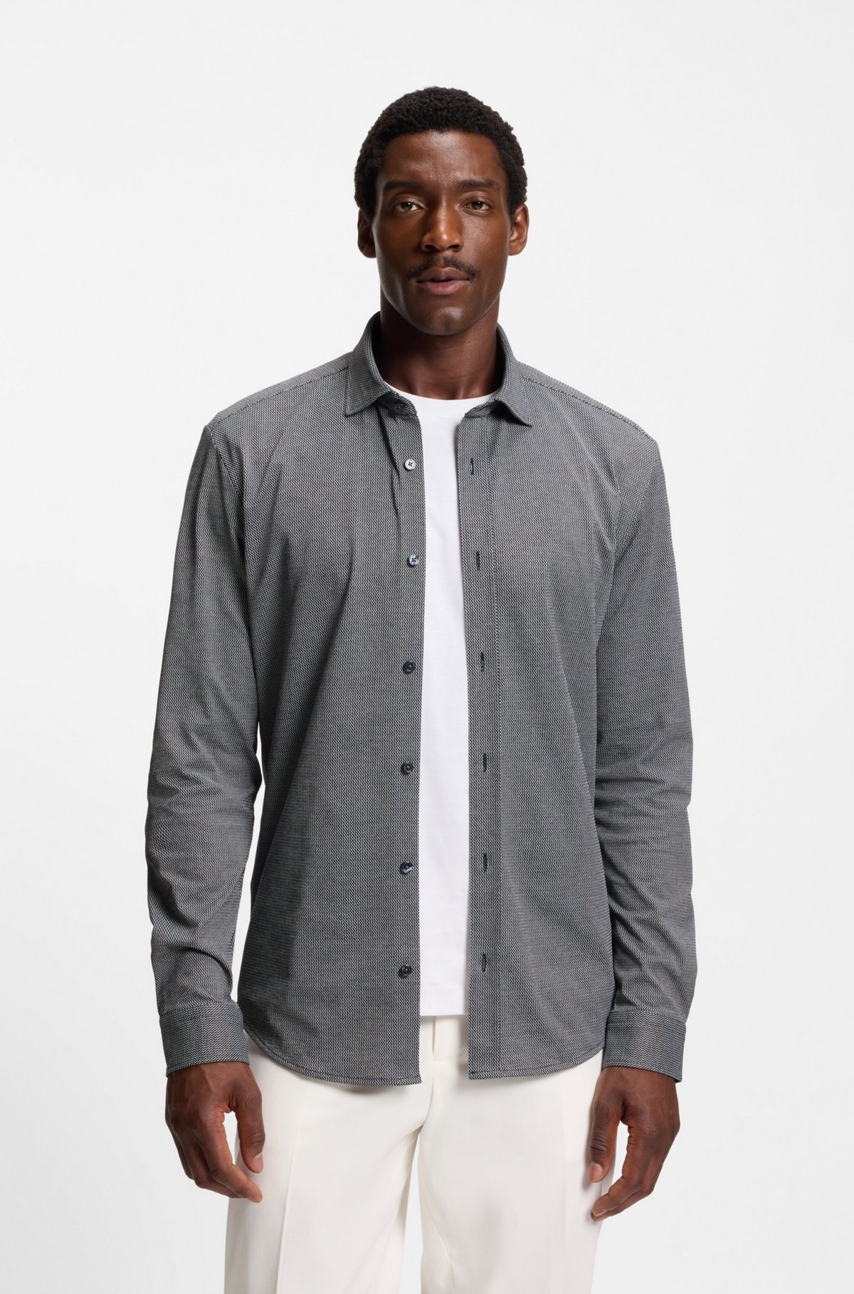 SLIM-FIT SHIRT IN COTTON-BLEND JACQUARD - 2