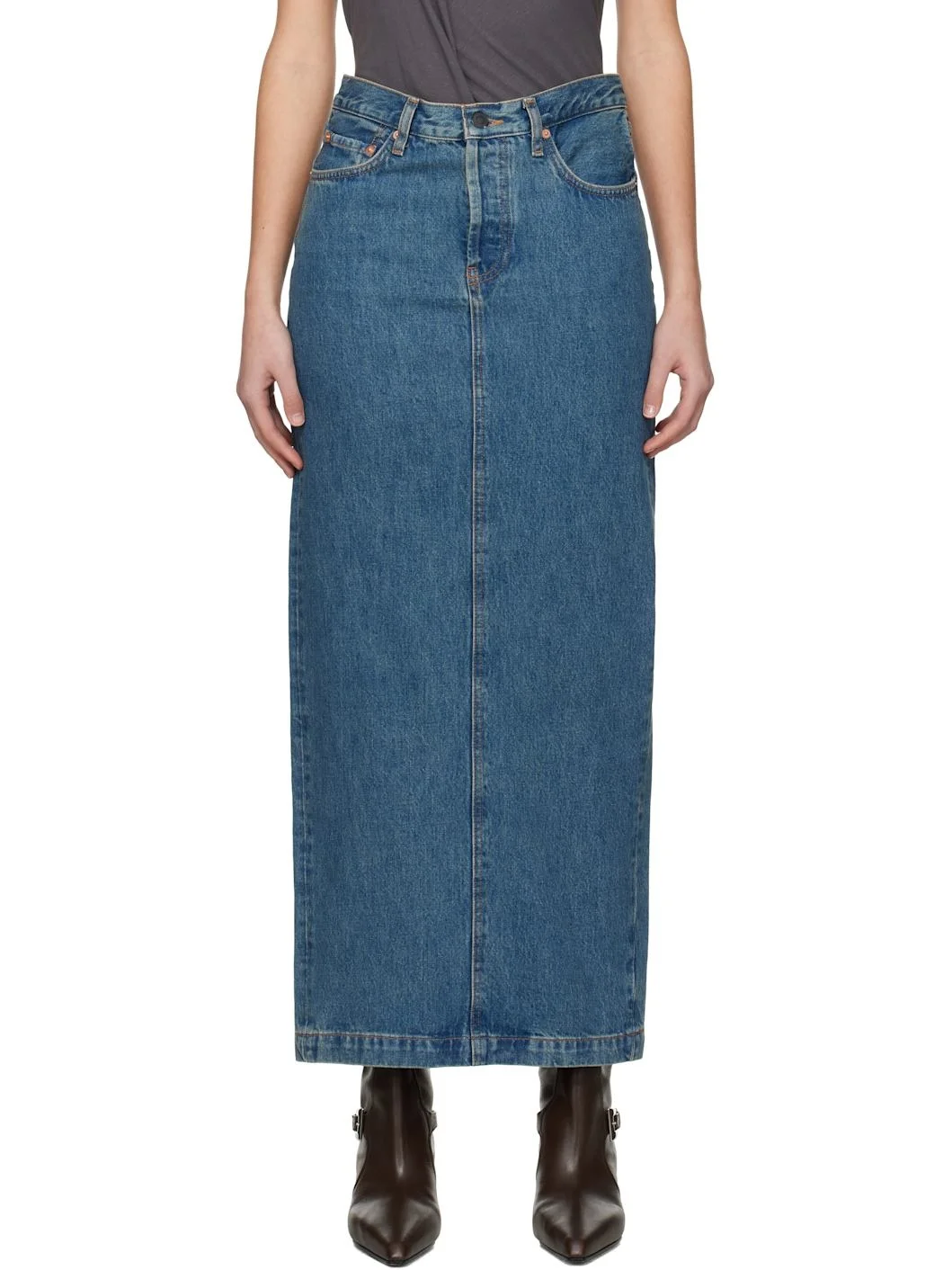 후방 슬릿 denim maxi 스커트 - 1