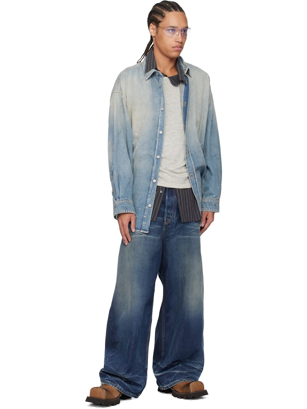 Blue Button-Up Denim Shirt - 4
