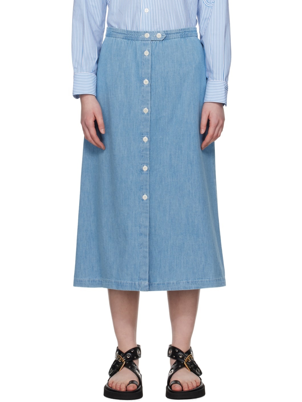 Blue Deauville Denim Midi Skirt - 1