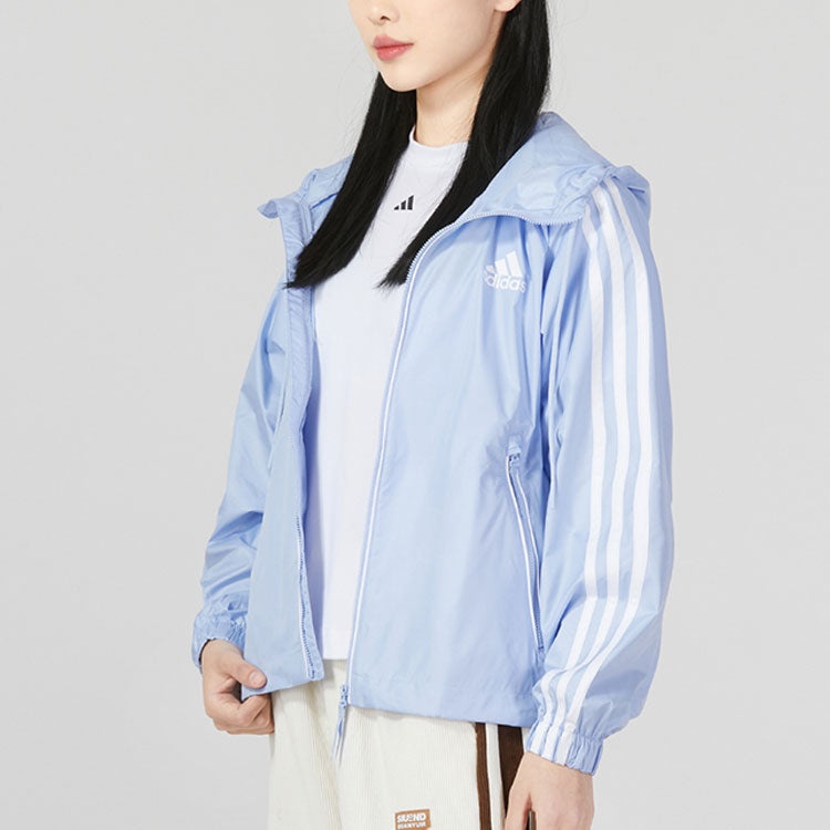 (WMNS) adidas BSC 3-Stripes Wind Jackets 'Blue White' HM2271 - 4