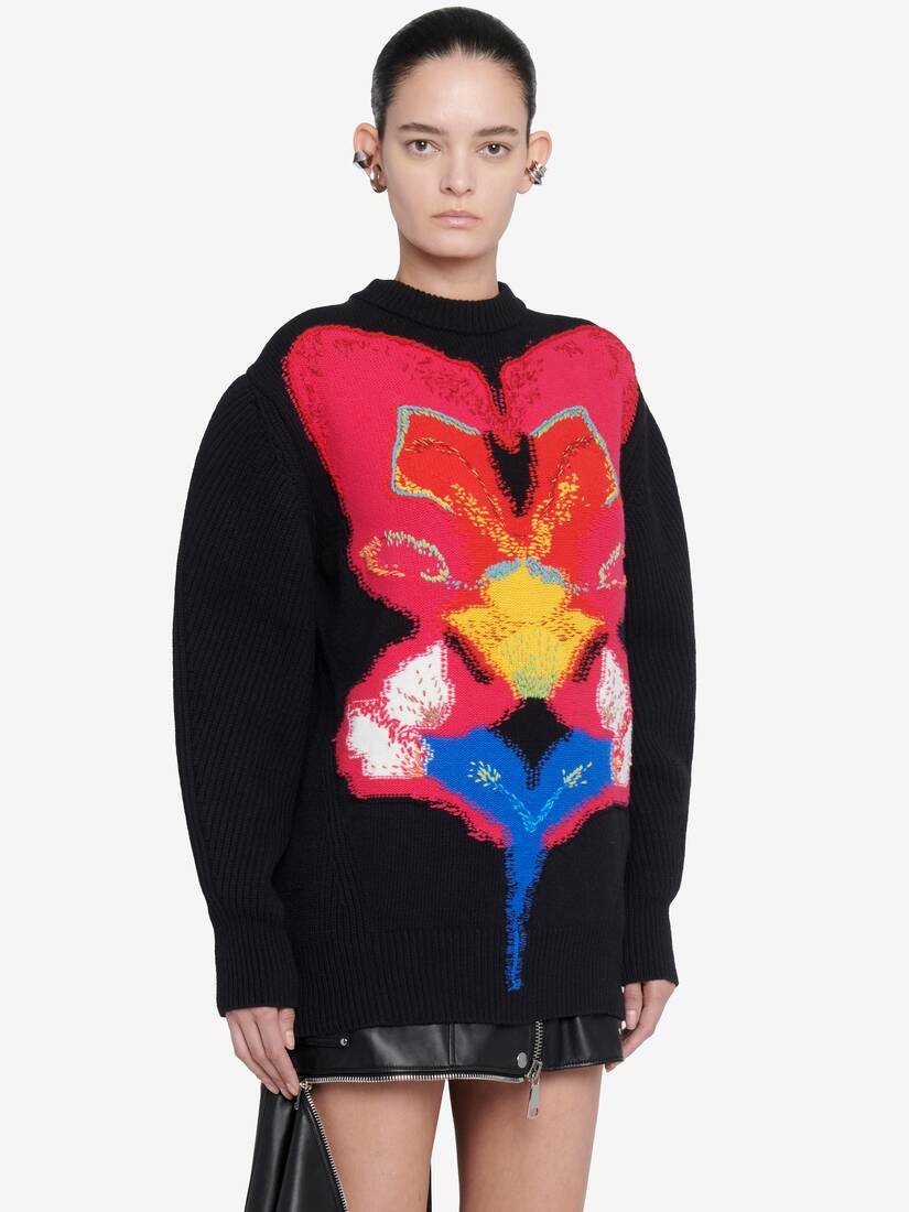 Women's Orchid Intarsia Oversized Jumper in Black/red/yellow - 5