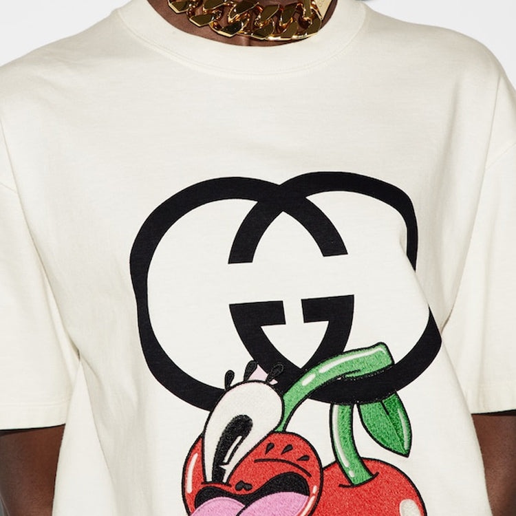 (WMNS) Gucci Cotton Jersey Printed T-Shirt 'Off White' 776596-XJGHP-9088 - 6