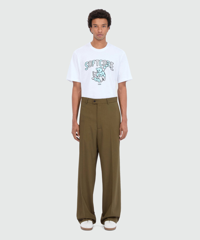 MSGM Wide-leg olive green trousers in cool wool with MSGM label outlook