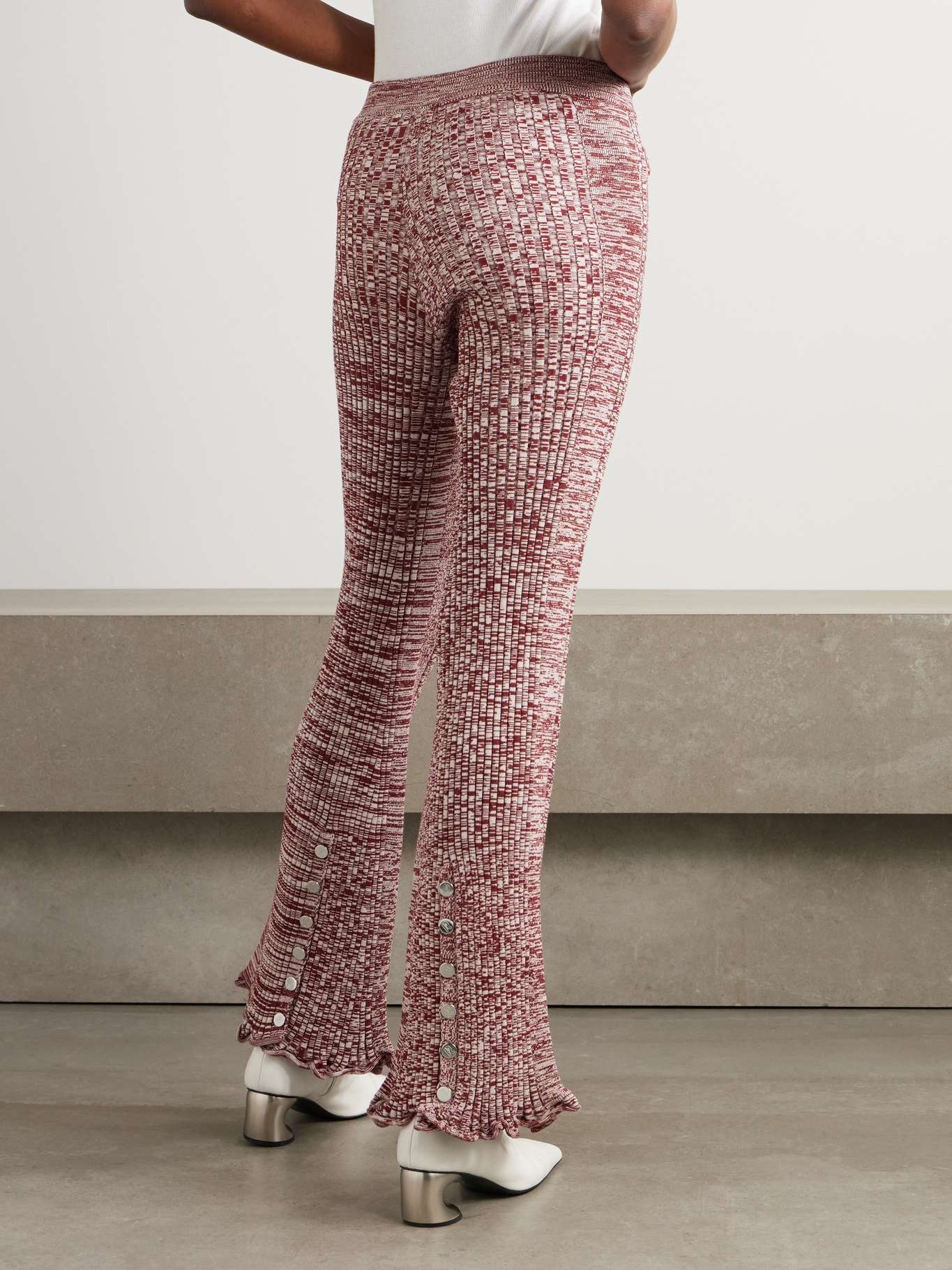 Ribbed-knit flared pants Red - 4