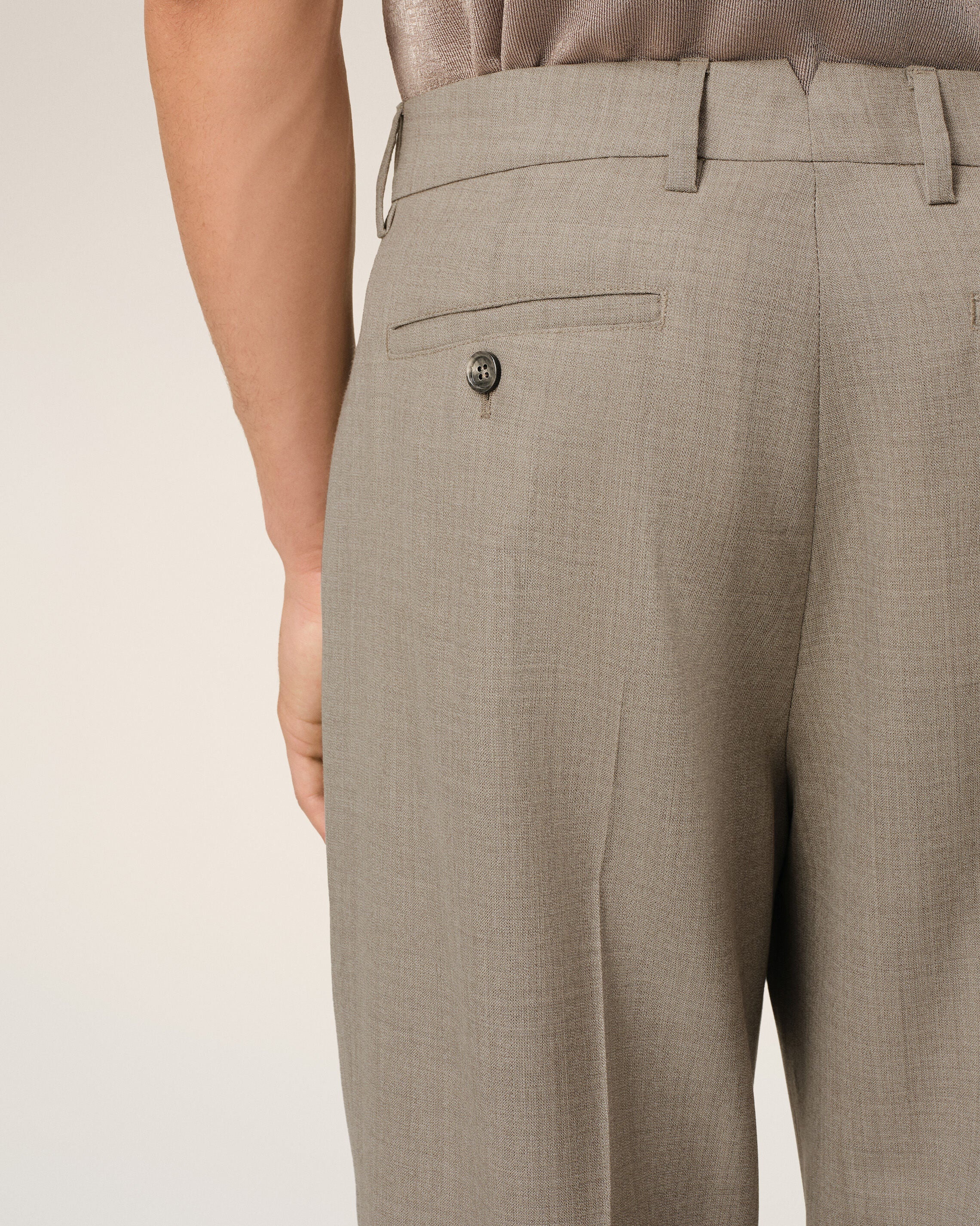 BEIGE WOOL STRAIGHT FIT TROUSERS - 5