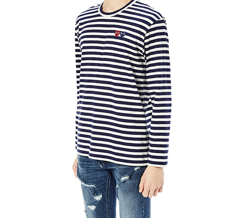 COMME des GARCONS PLAY Striped Double Logo Long Sleeves Tee 'Black White' AZ-T228-051-1 - 4