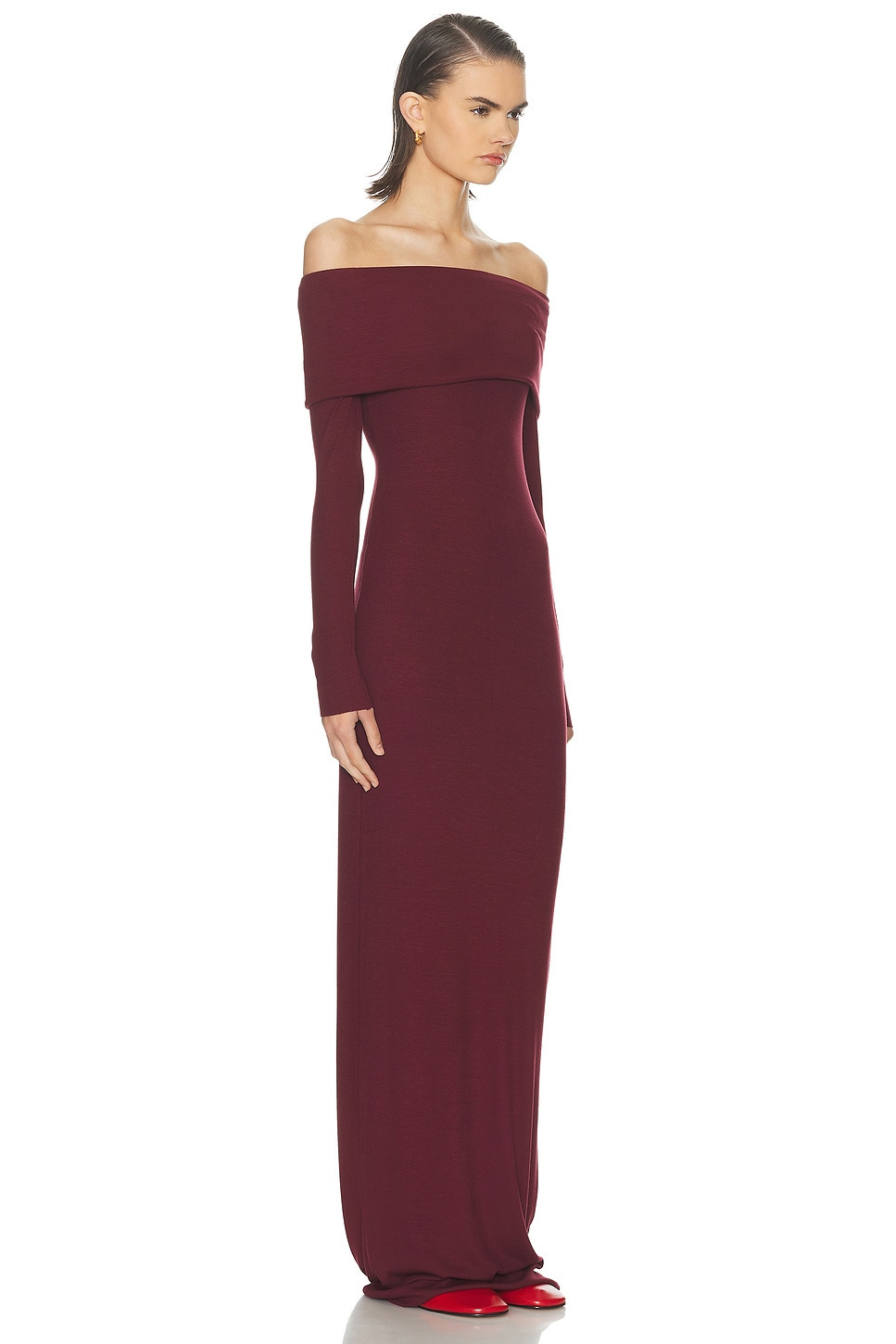Long Sleeve Off-Shoulder Butter Rib Maxi Dress - 2