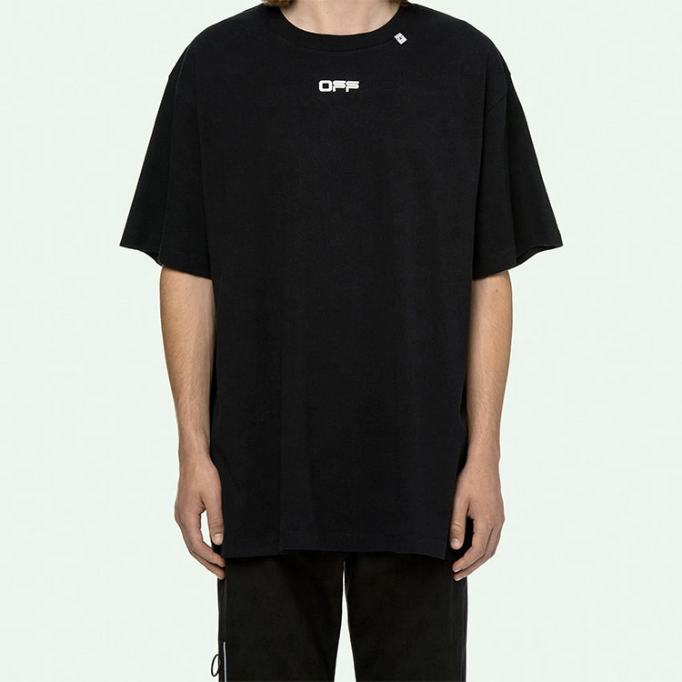 Off-White Wavy Line White T-Shirt Printing Short Sleeve Loose Fit Black OMAA038R201850041001 - 3