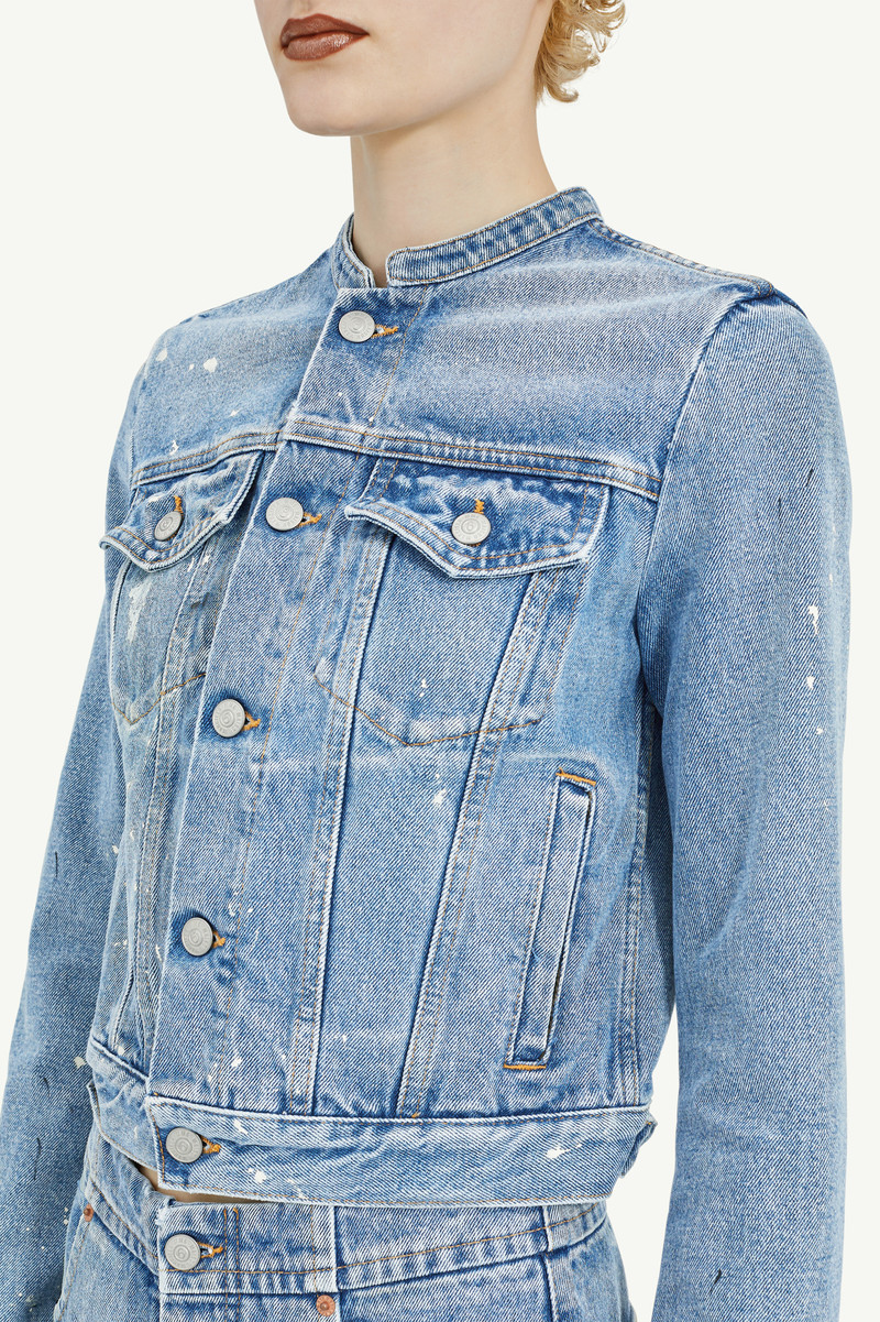 Collarless Denim Jacket 5