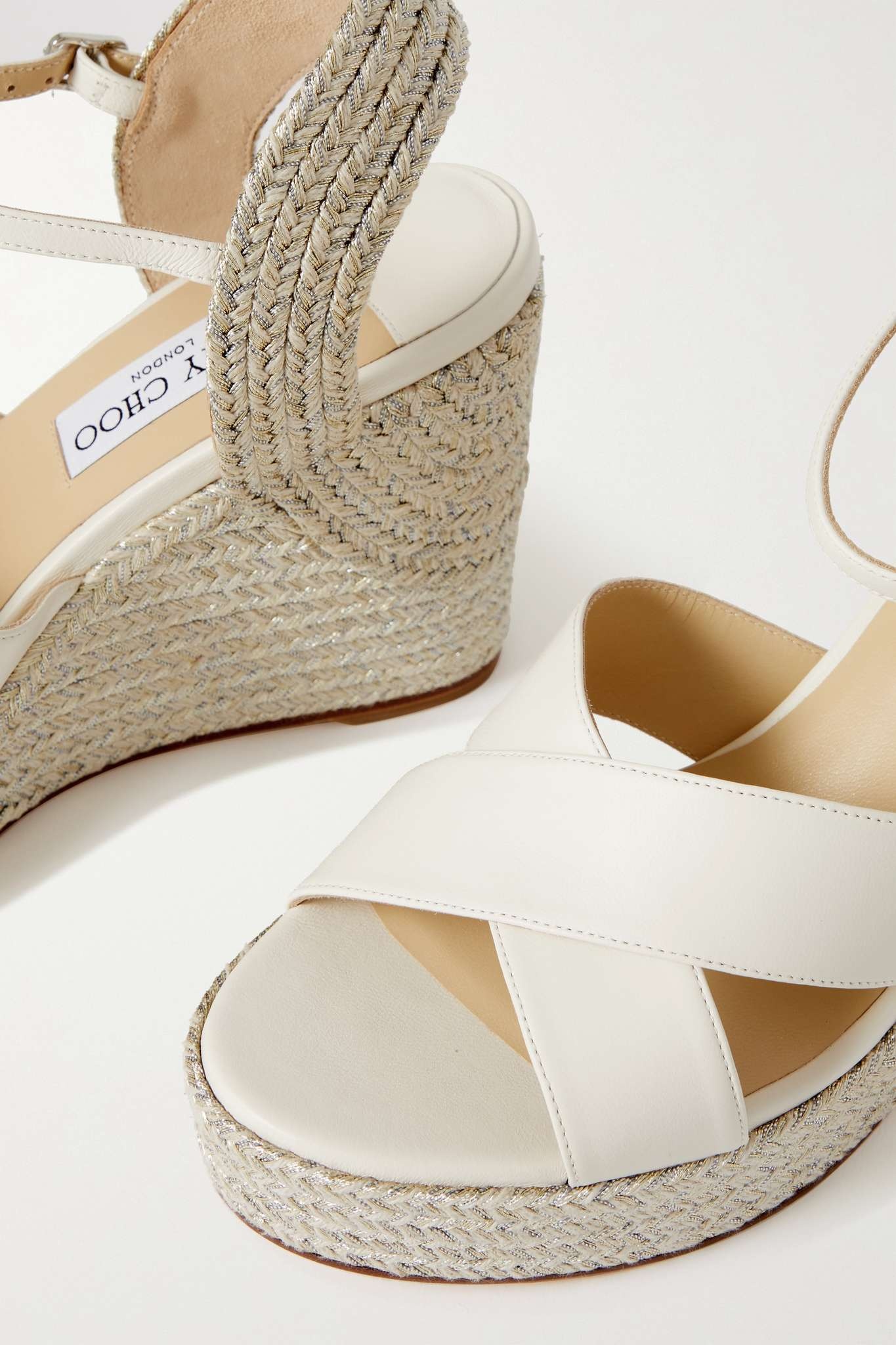 【JIMMY CHOO】DELLENA 100 Latte Nappa Leather Wedge with Metallic Rope Trim|DELLENA