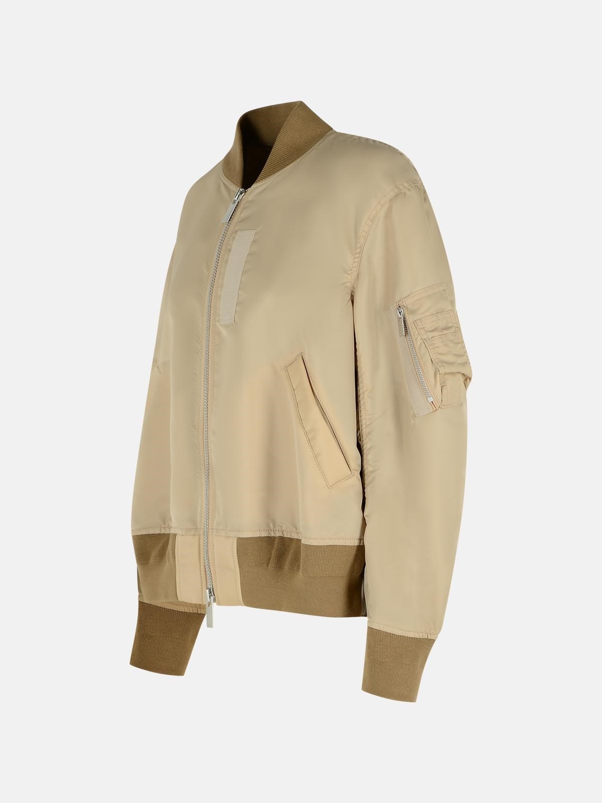 BEIGE NYLON BOMBER JACKET - 2