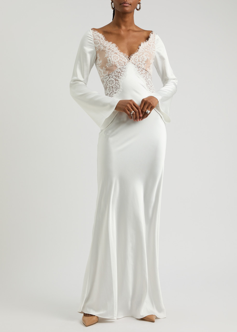 Self-portrait Lace and Satin Maxi Dress - 4