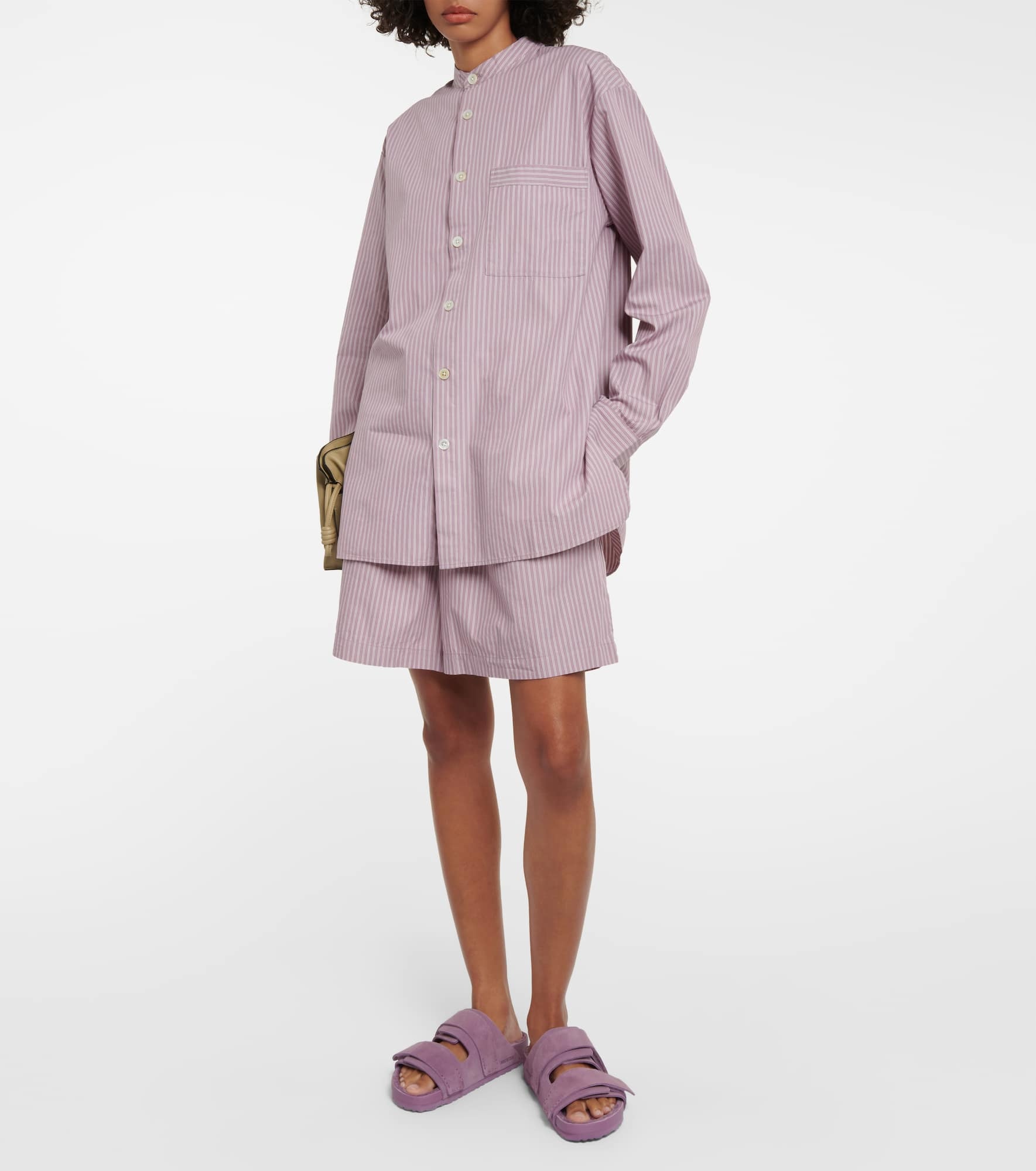 x Tekla striped cotton pajama shirt - 2