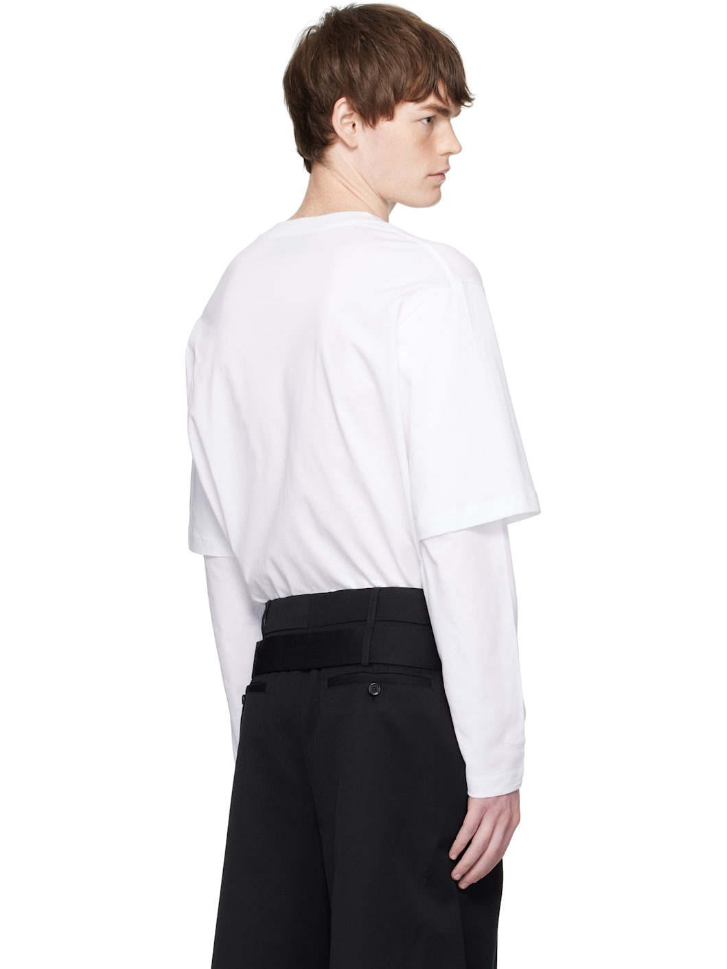 White Layered Ruffle Pocket Long Sleeve T-shirt - 3