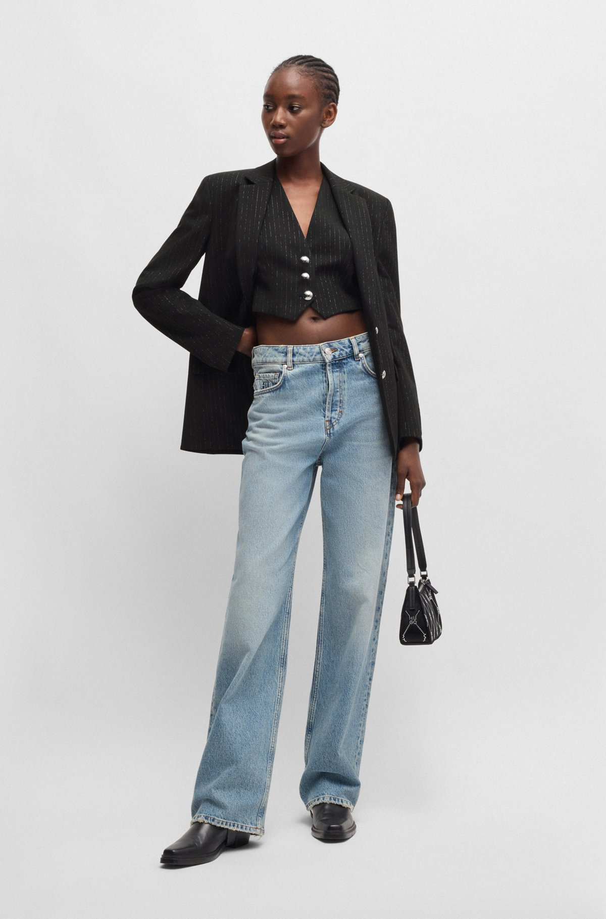 RELAXED-FIT JACKET WITH ALL-OVER SPARKLE PINSTRIPE - 3