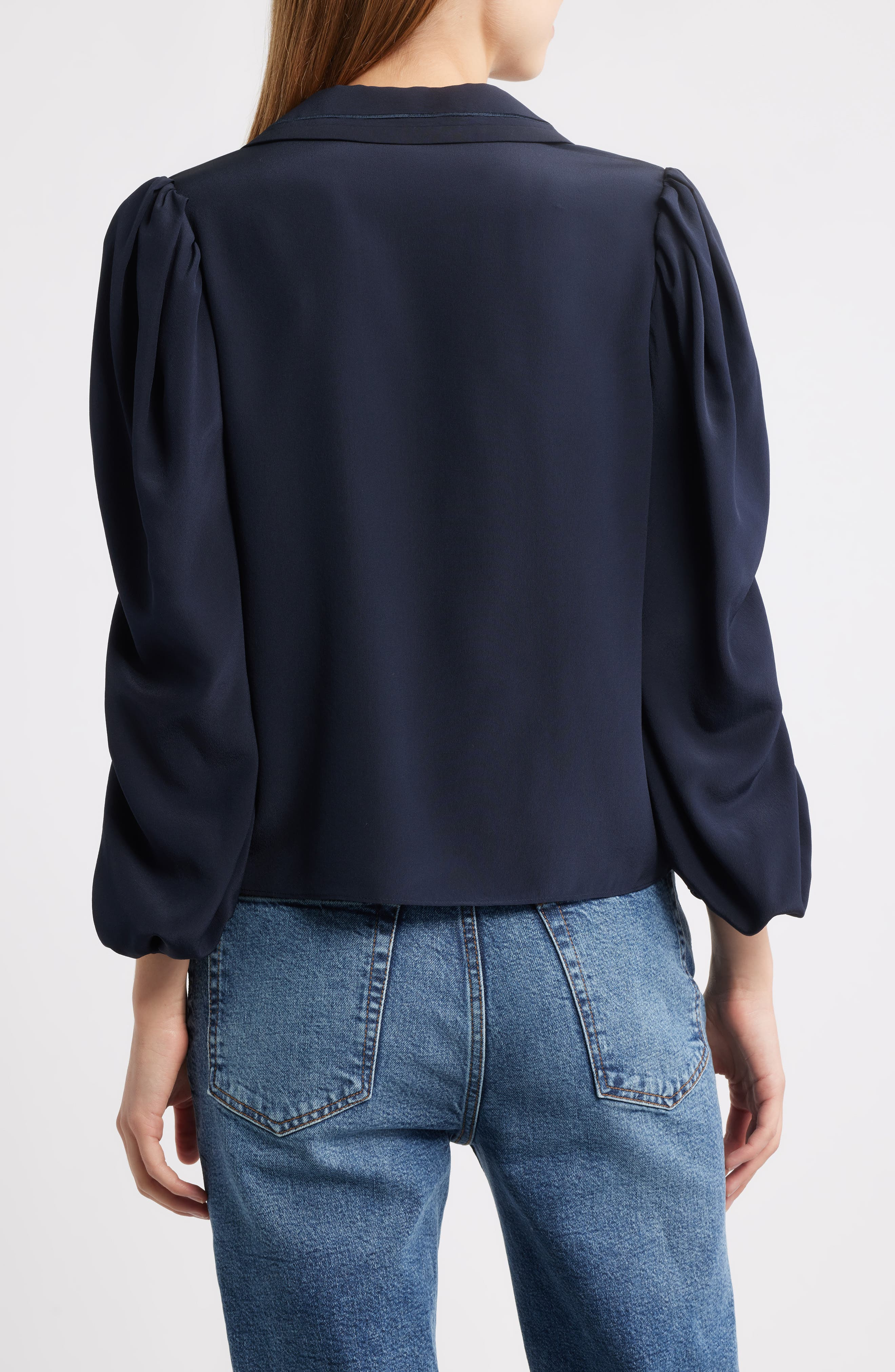 FRAME The Long Sleeve Silk Sailor Shirt in Navy at Nordstrom - 2