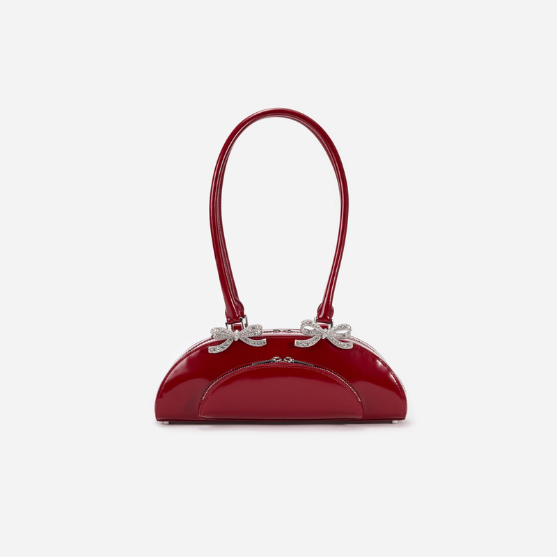 Burgundy Leather Curved Shoulder Bag 1