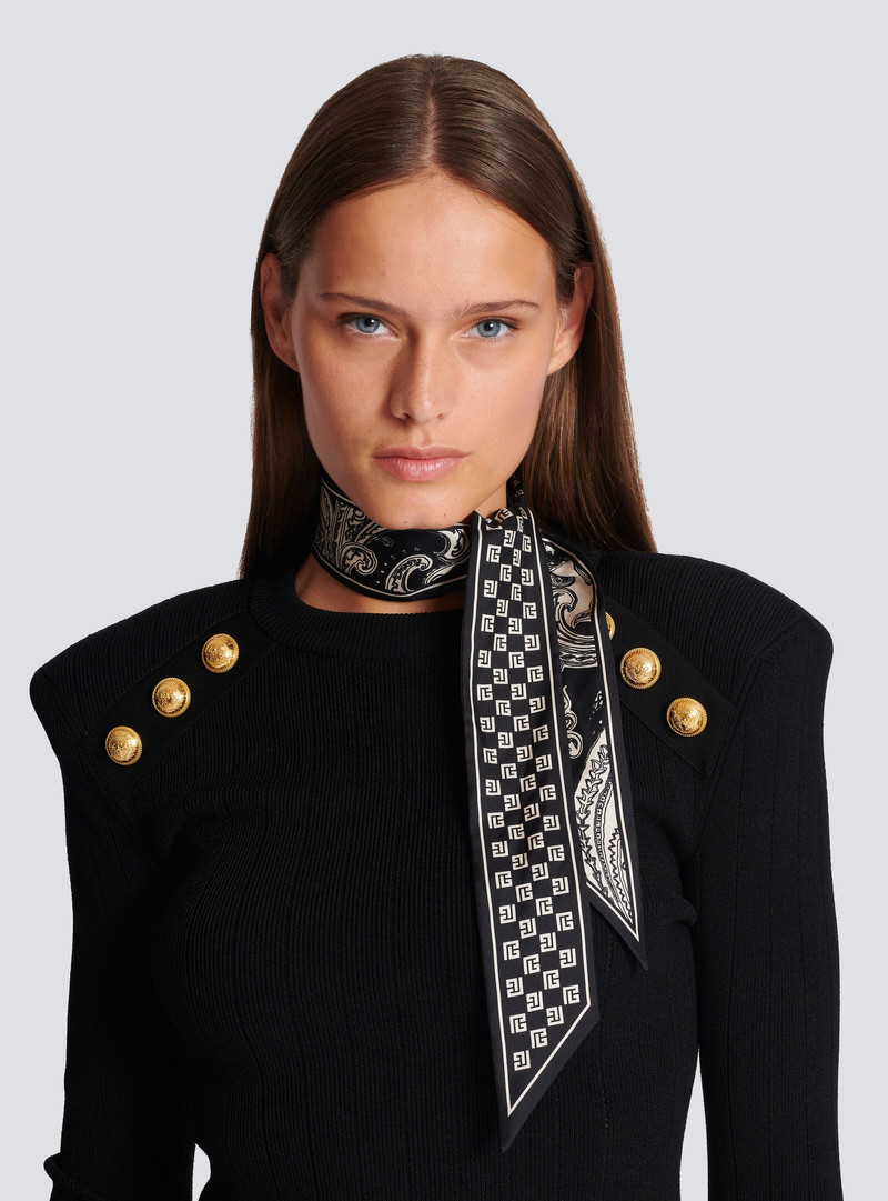 Balmain Mini monogram and paisley reversible scarf outlook