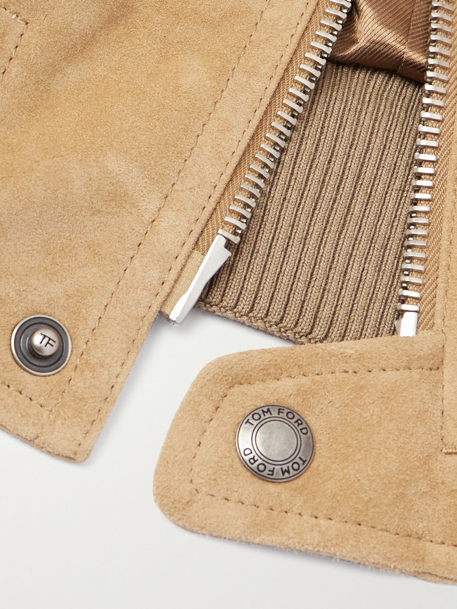 Shearling-Trimmed Suede Bomber Jacket Neutral - 6