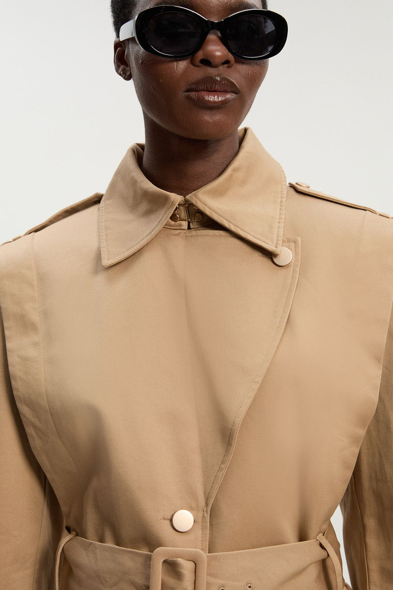 Strong Shoulder Belted Midi Trench Coat 3