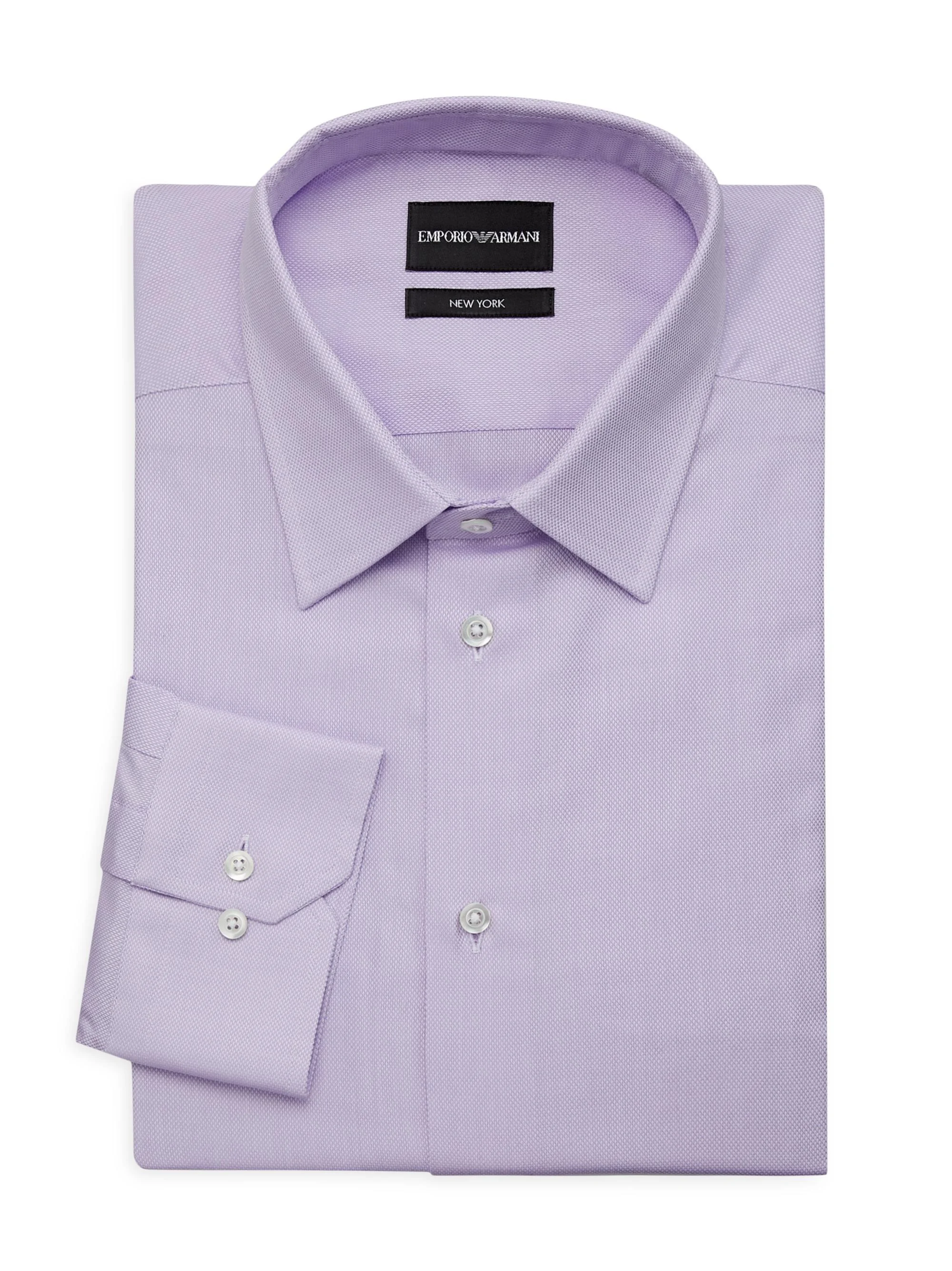 Men's Textured Cotton Button-Front Dress Shirt - Lilac - 1
