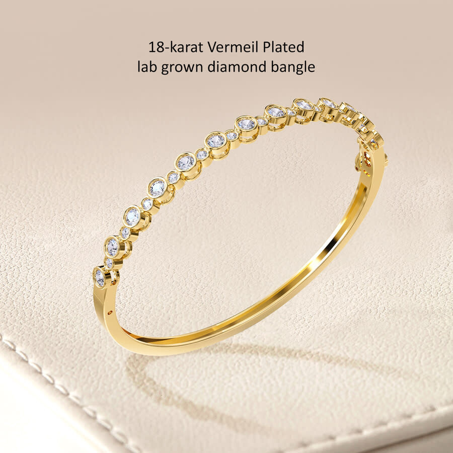 Diamond2Deal - Diamond2Deal 18k Vermeil Plated Silver 1.8 ct Round Lab Grown Diamond Bangle Bracelet 7" VVS-VS, E-F - 2