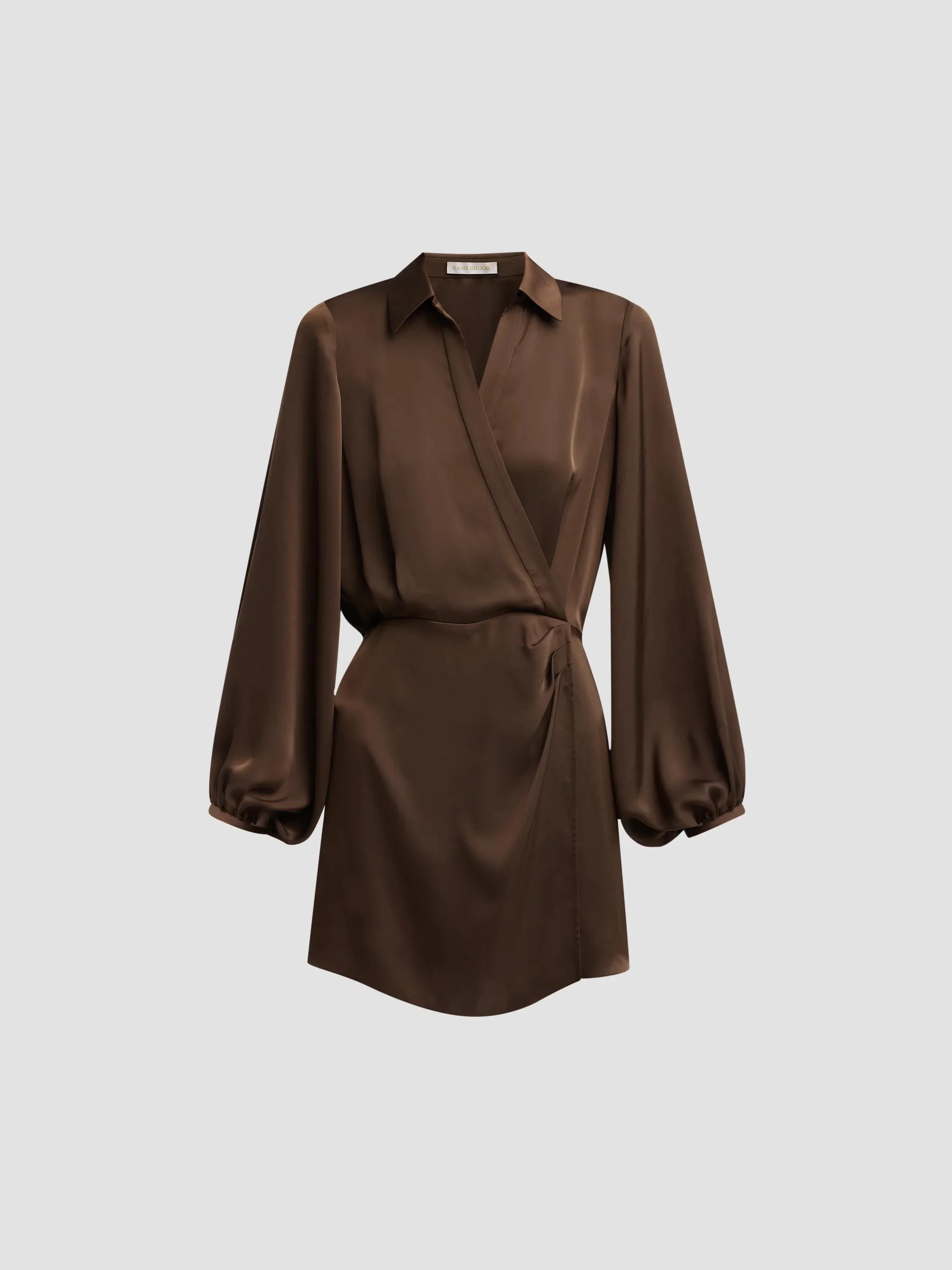 Women's Carolyn Satin Wrap-Minidress - Heritage Brown - 1