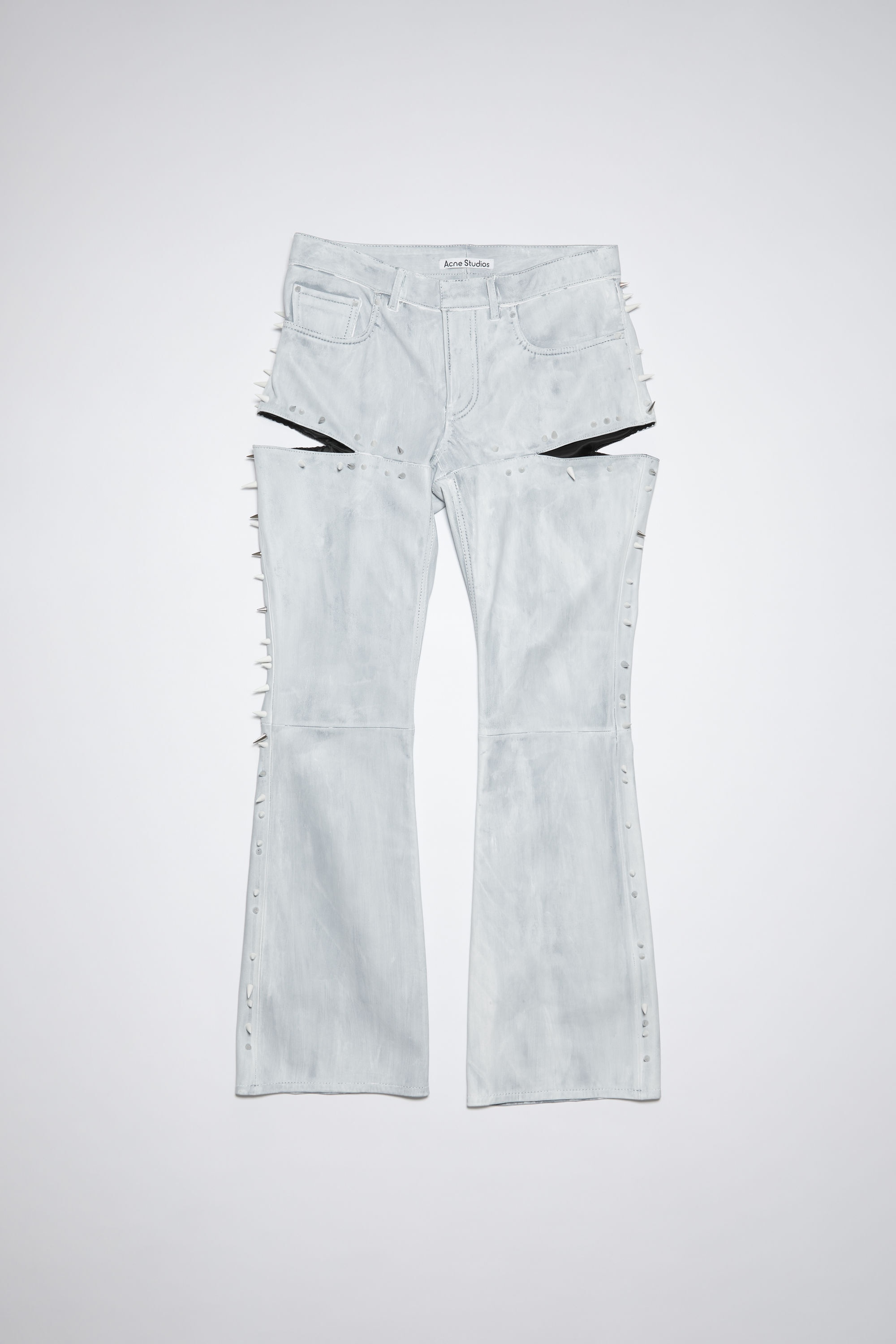 Leather spike slit trousers - Light blue - 5
