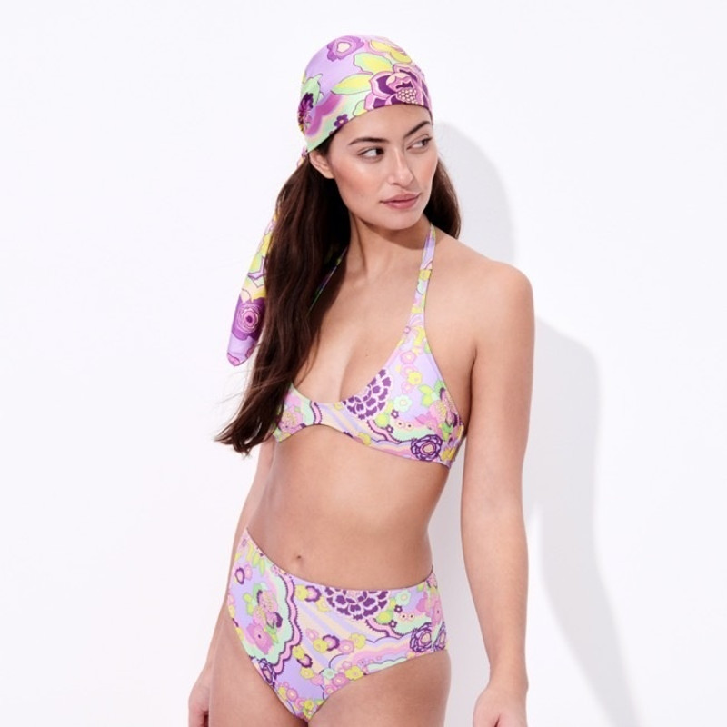 Women High-Waisted Bikini Bottom Rainbow Flowers 6