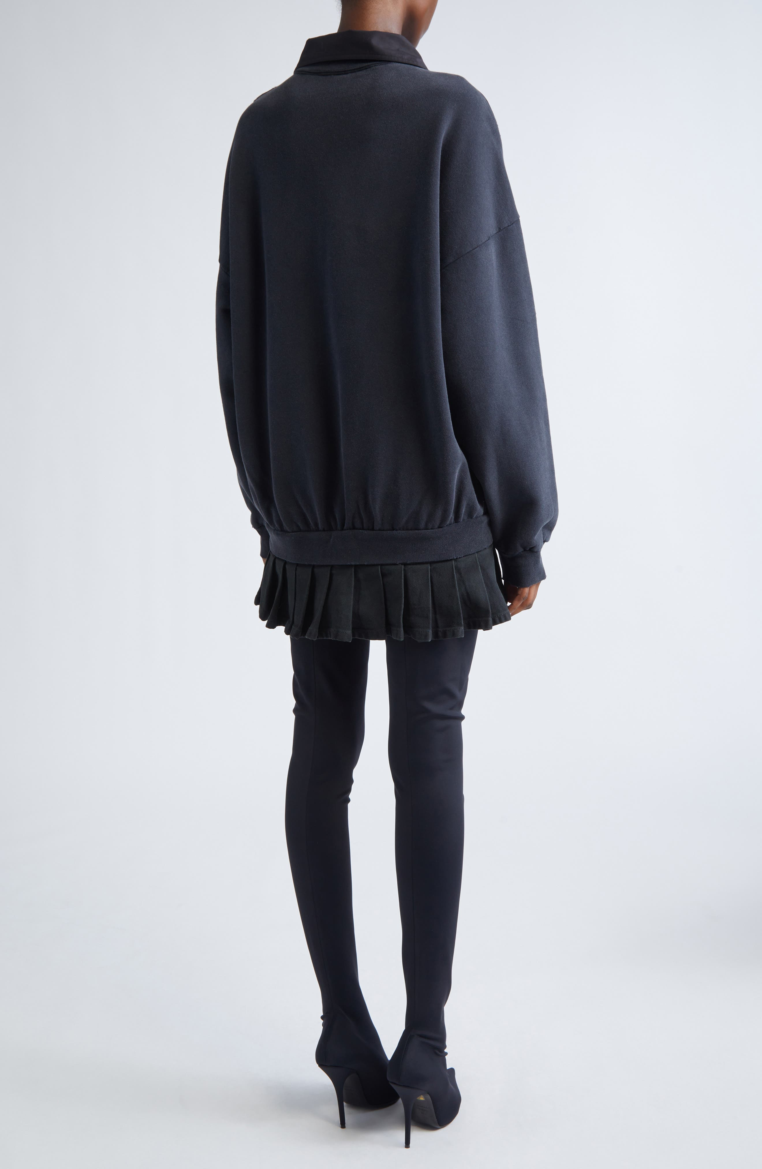 Balenciaga Hybrid Long Sleeve Cotton Sweatshirt Minidress in Faded Washed Black at Nordstrom - 2