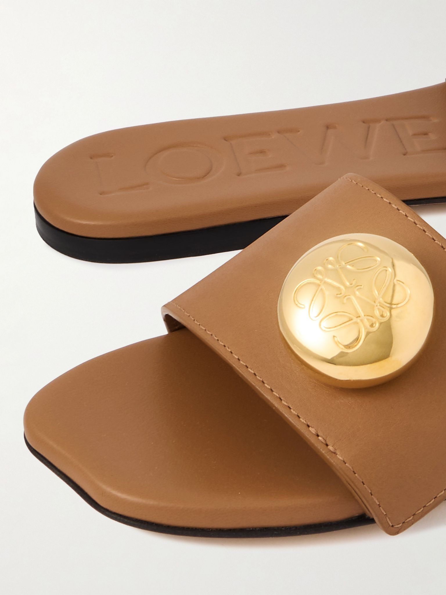 Pebble embellished leather slides Tan - 4