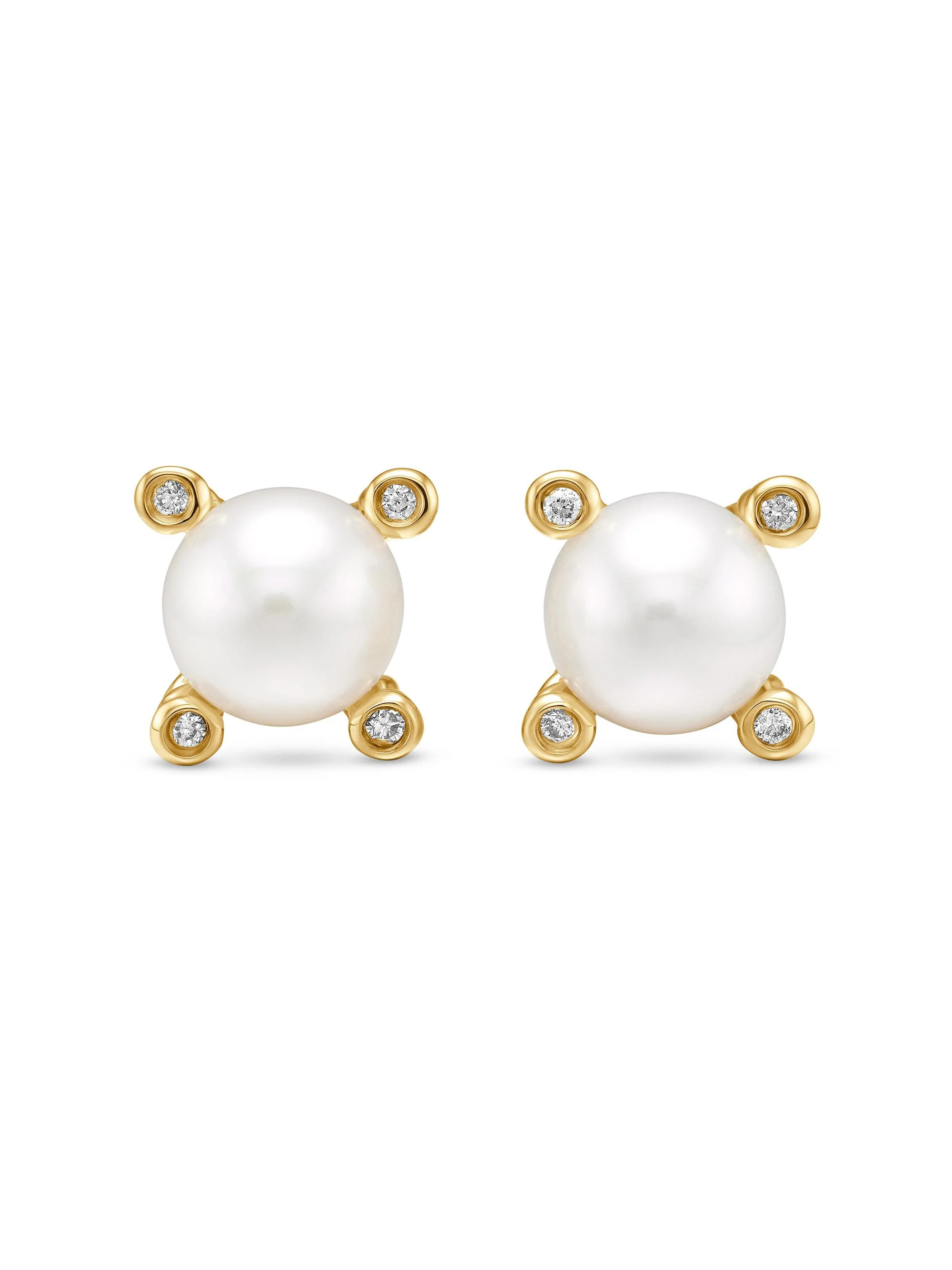 Women's Pearl Stud Earrings in 18K Yellow Gold with Pearls and Diamonds, 7.4MM - Pearl - 1