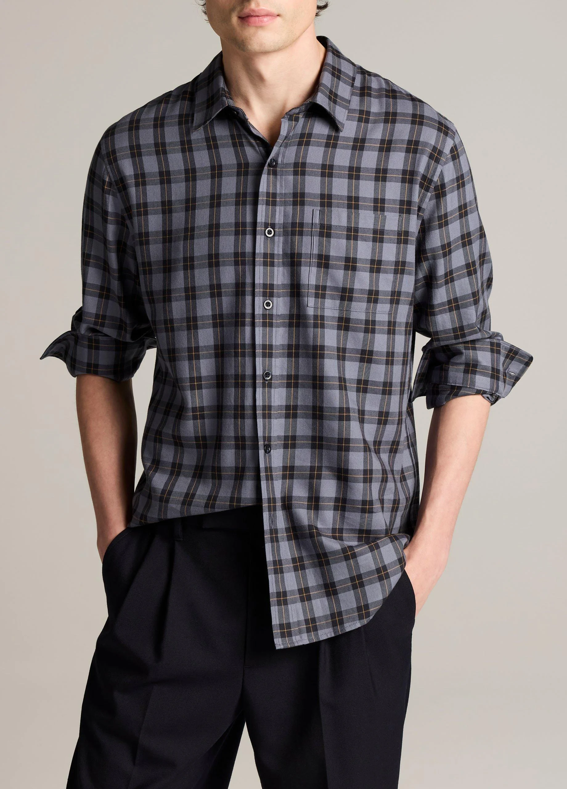 Allen Plaid Cotton-Blend Button-Front Shirt - 1