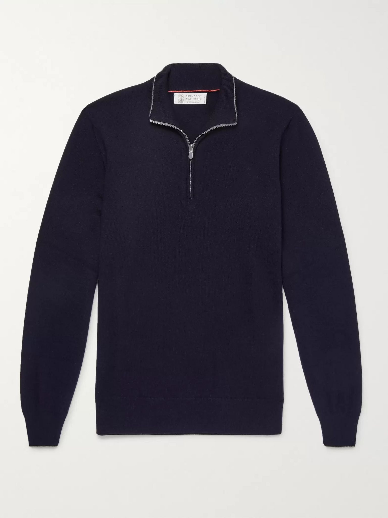 Contrast-Tipped Cashmere Half-Zip Sweater Navy - 1