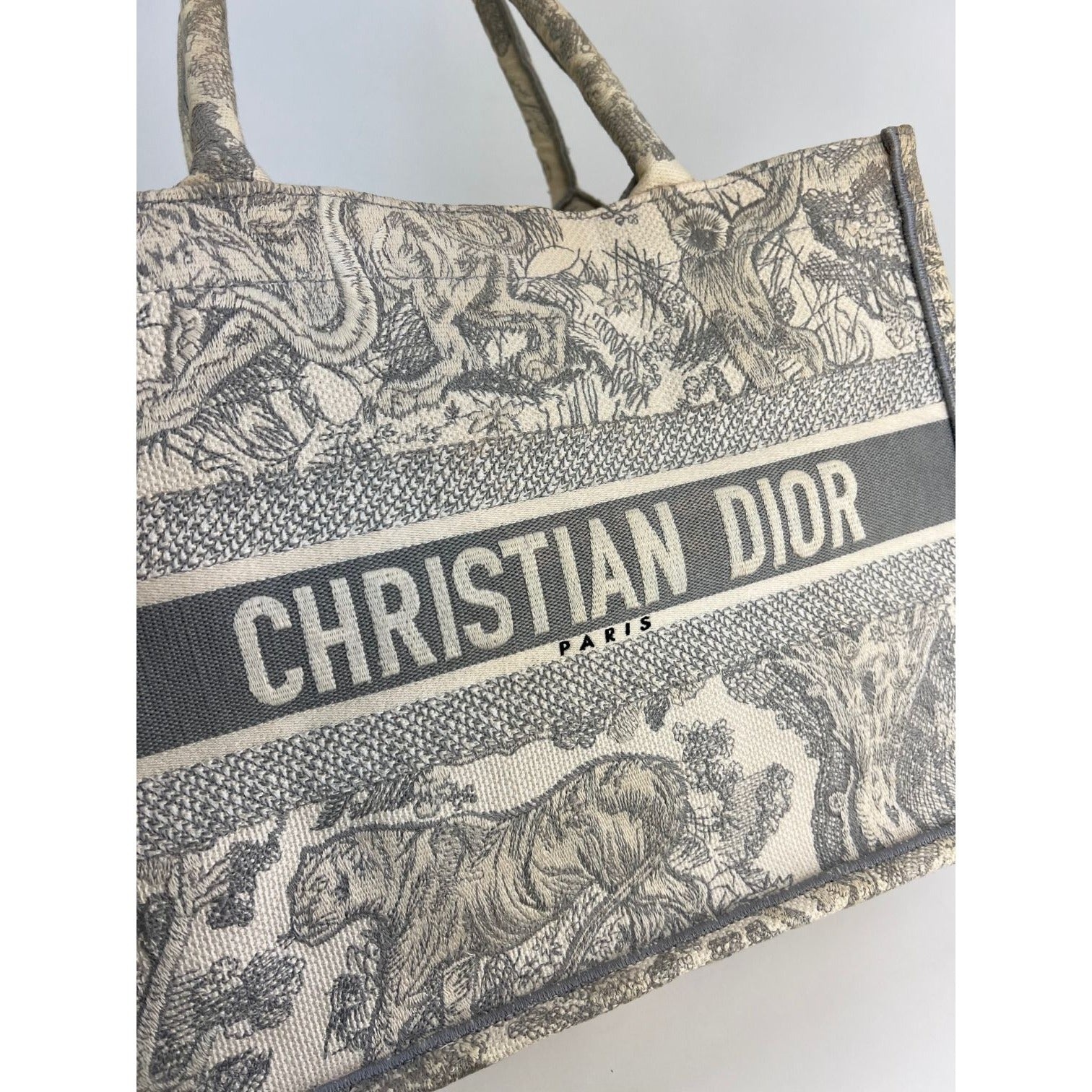 CHRISTIAN DIOR Canvas Embroidered Medium Dioriviera Grey Tote - 2