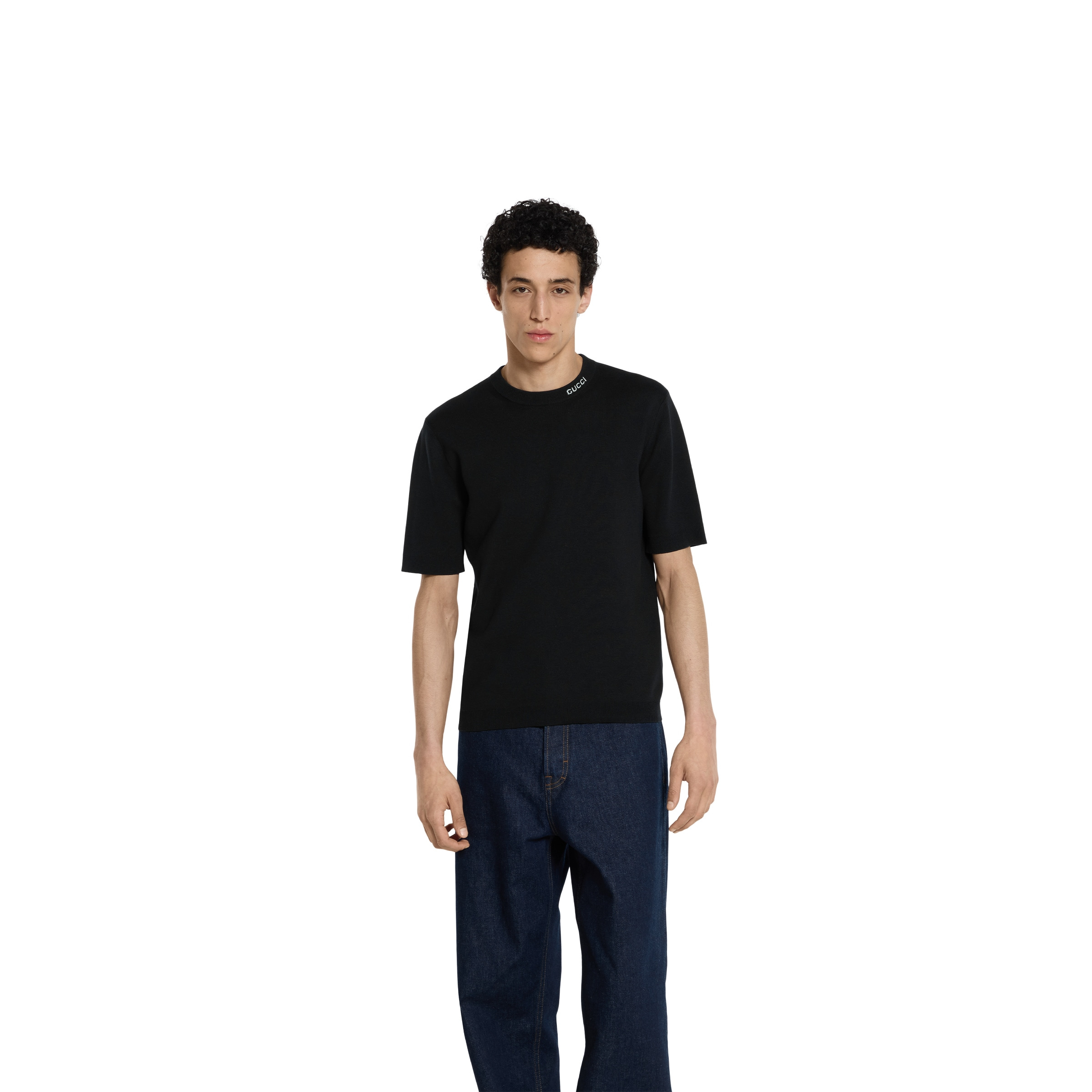 Silk cotton T-shirt with Gucci intarsia - 3