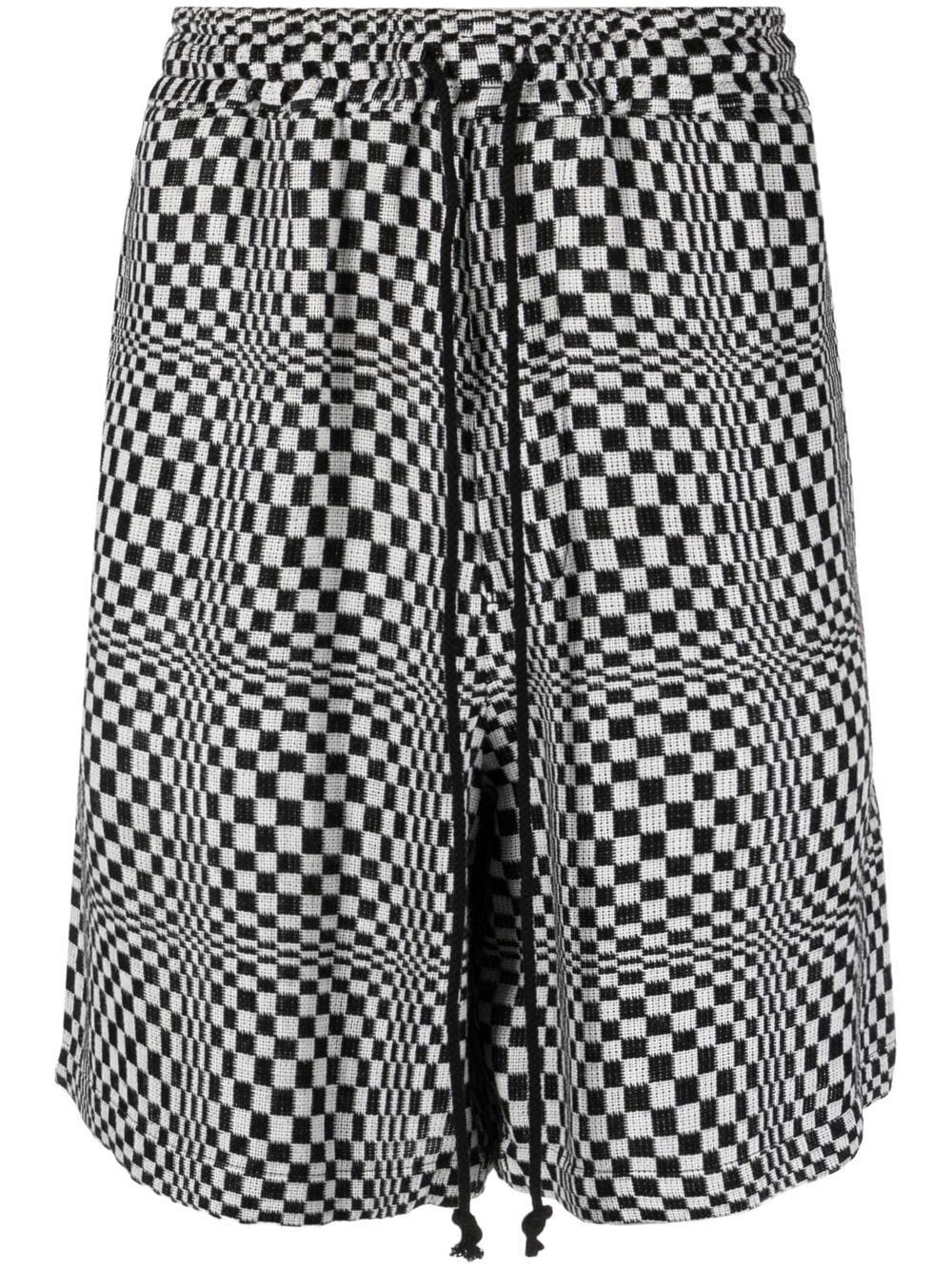 checkerboard-print track shorts - 1