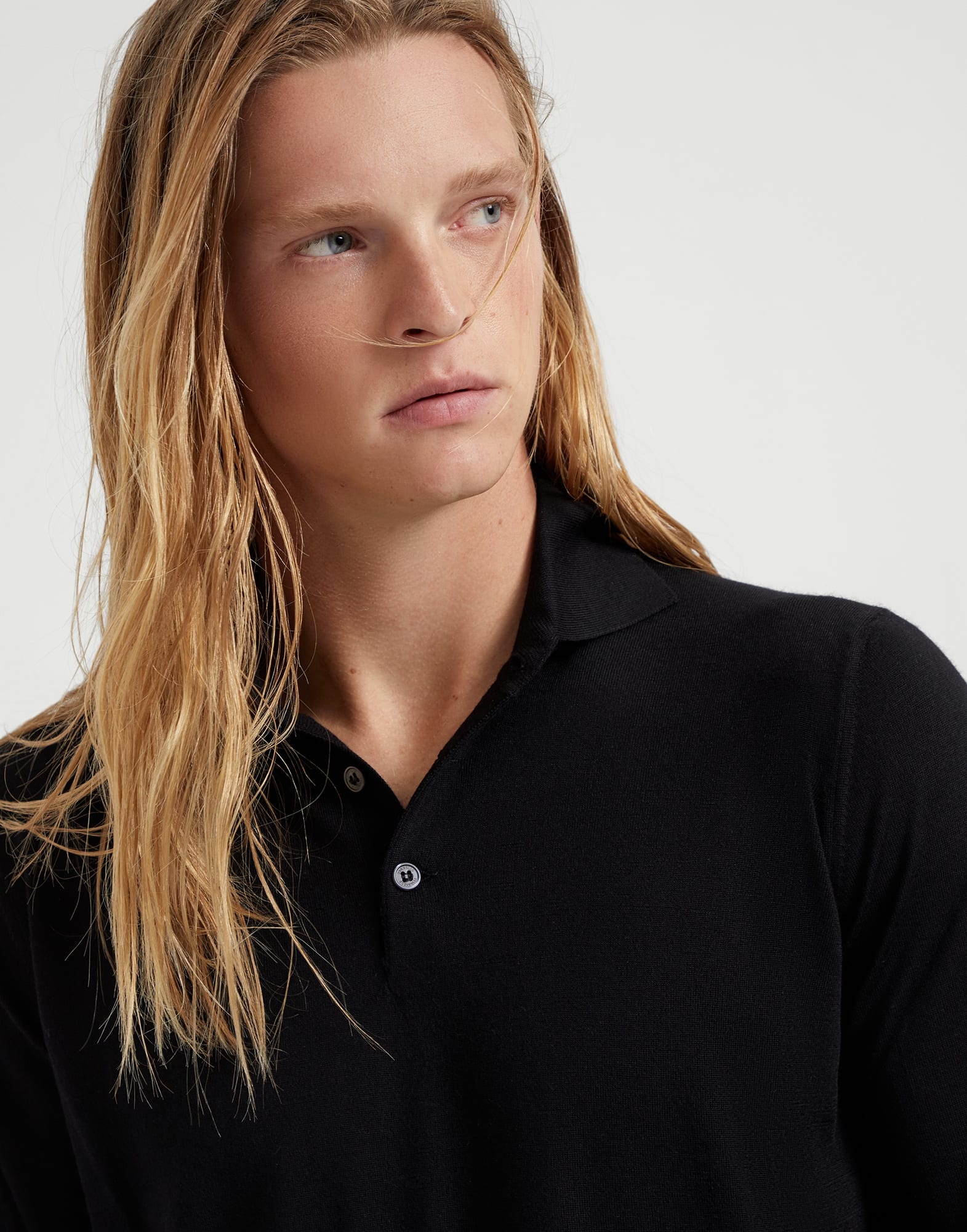 Virgin wool and cashmere lightweight knit polo shirt - 3