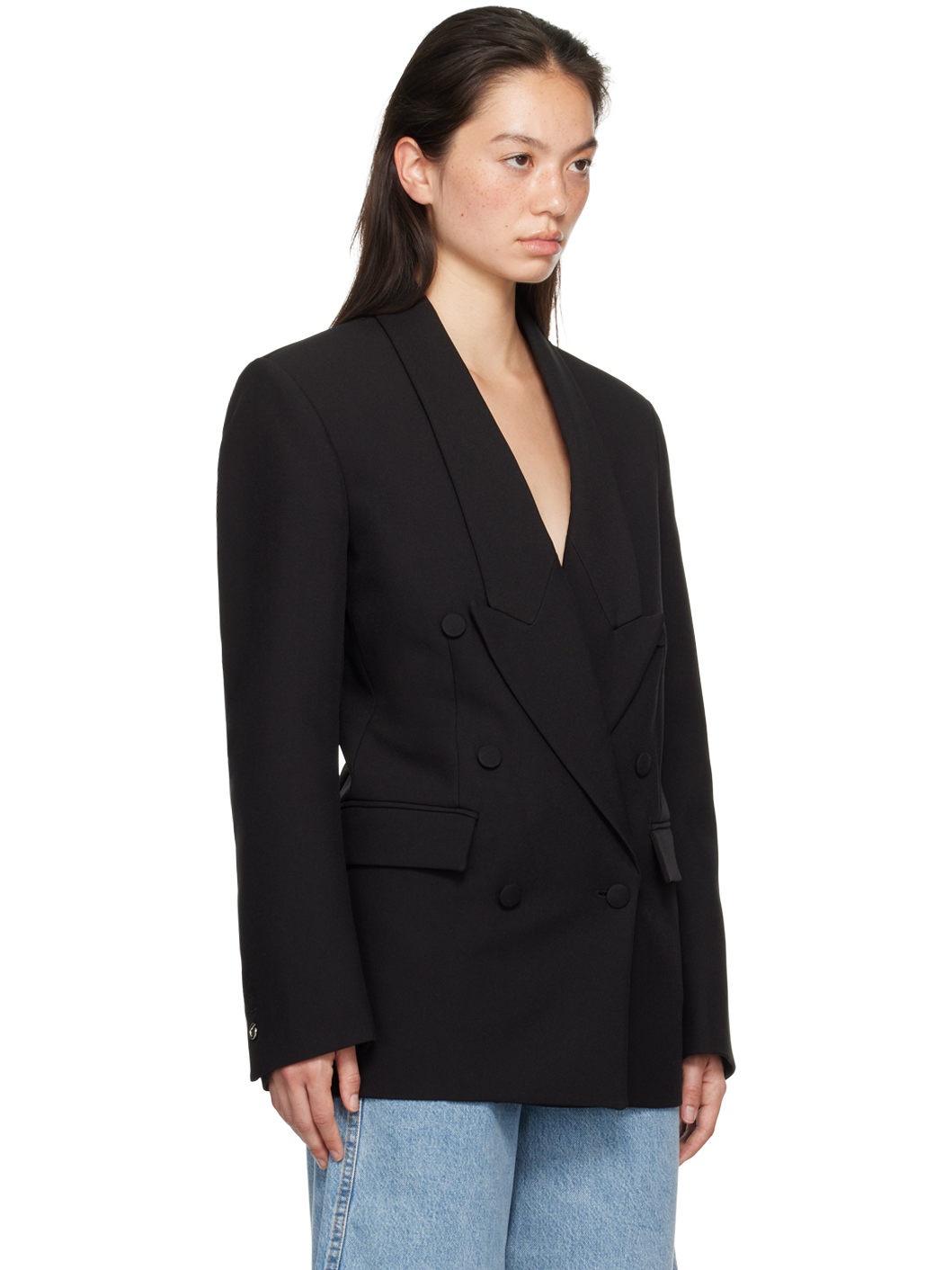Black Double Breasted Tailored Blazer - 2