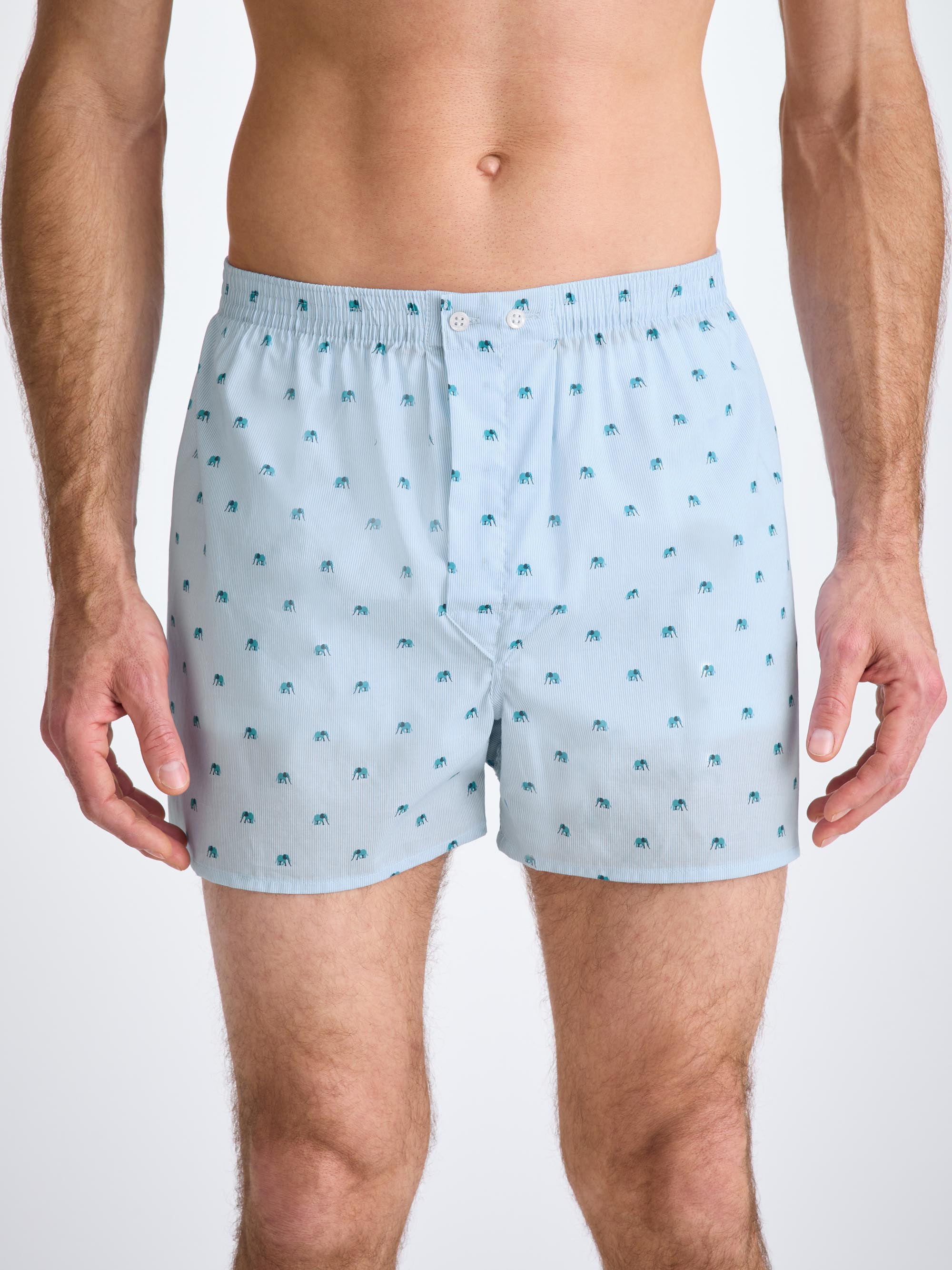 Men's Classic Fit Boxers Cotton Batiste Blue Elephant Print - 3
